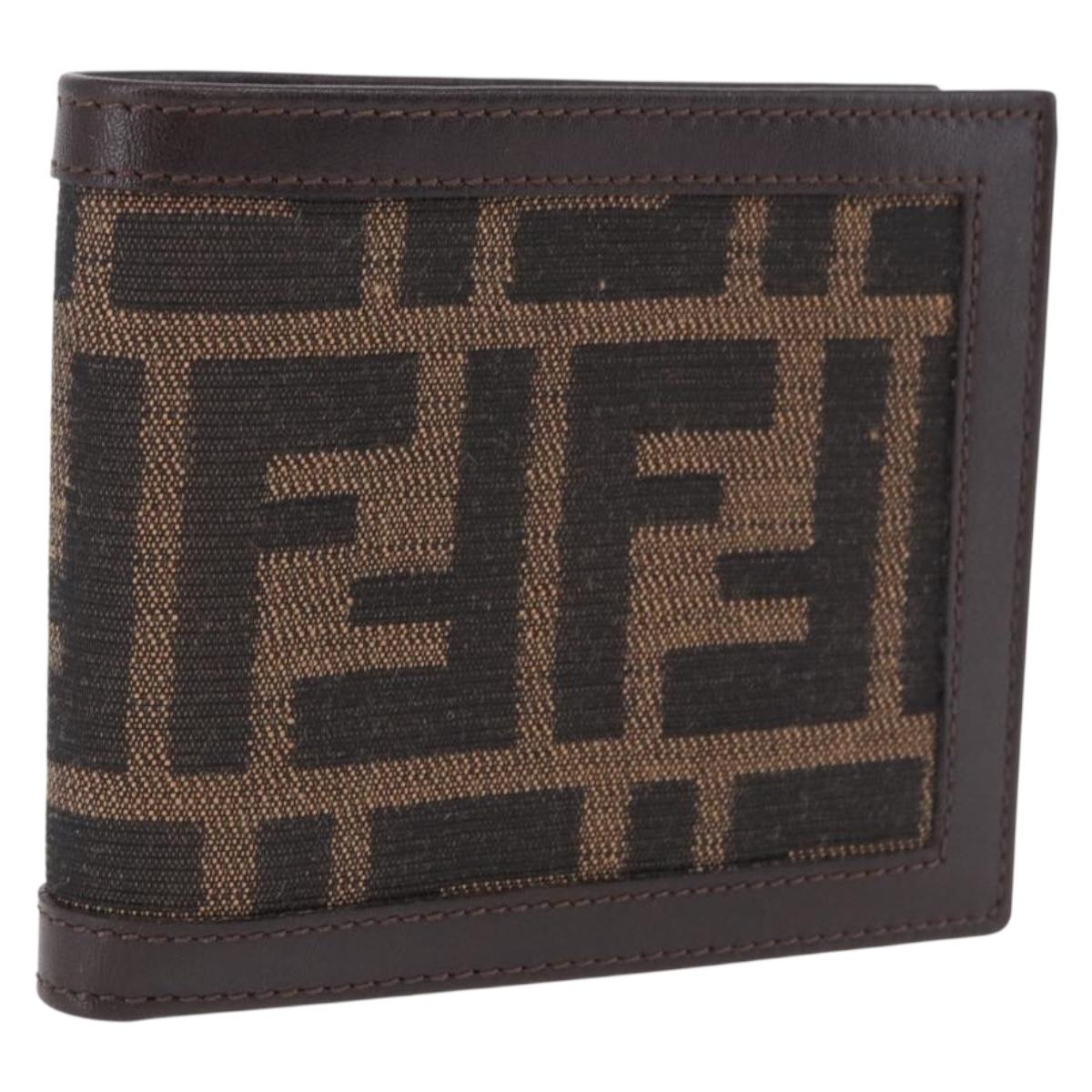 FENDI Zucca Canvas Bifold Wallet Black Brown Auth 195739V