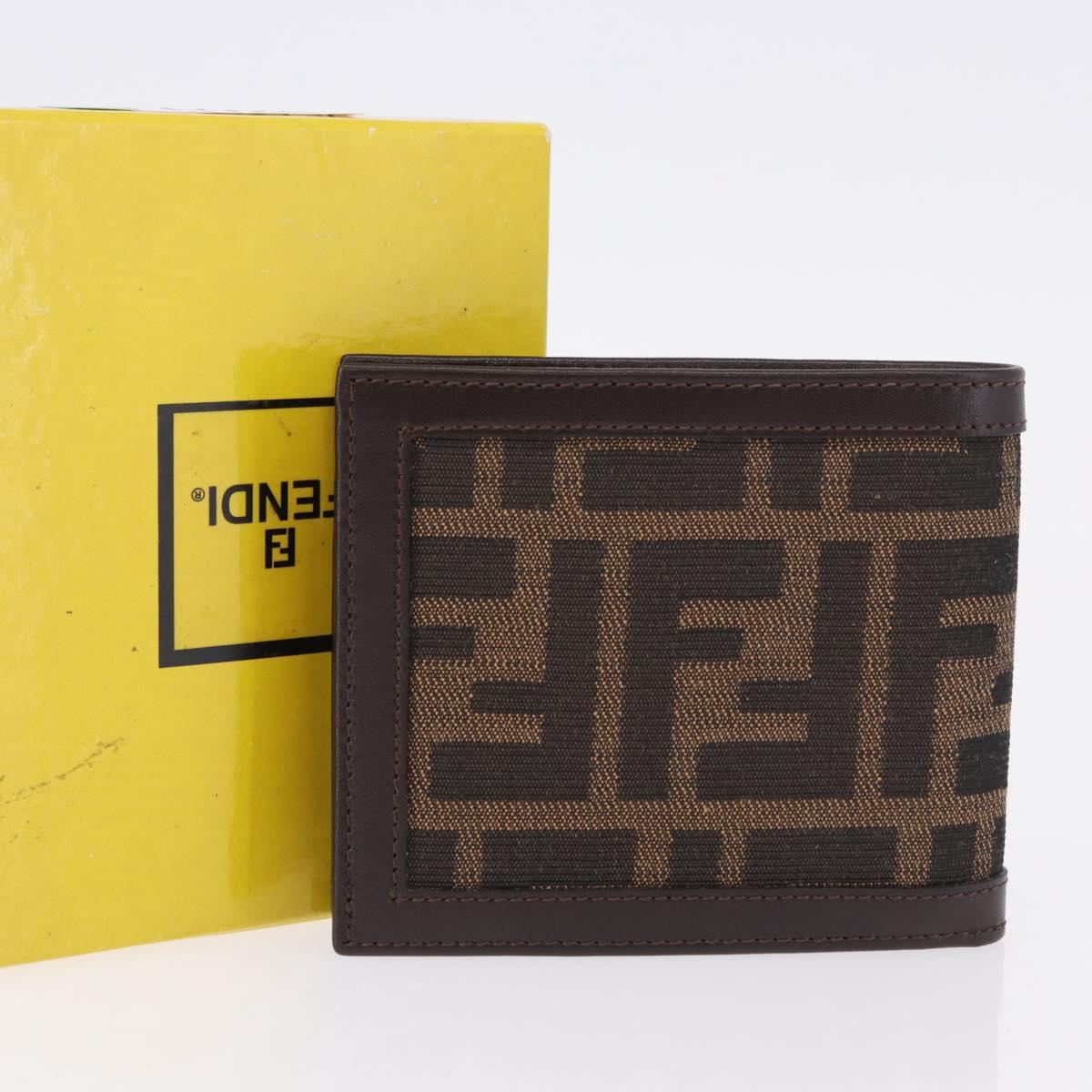 FENDI Zucca Canvas Bifold Wallet Black Brown Auth 195739V