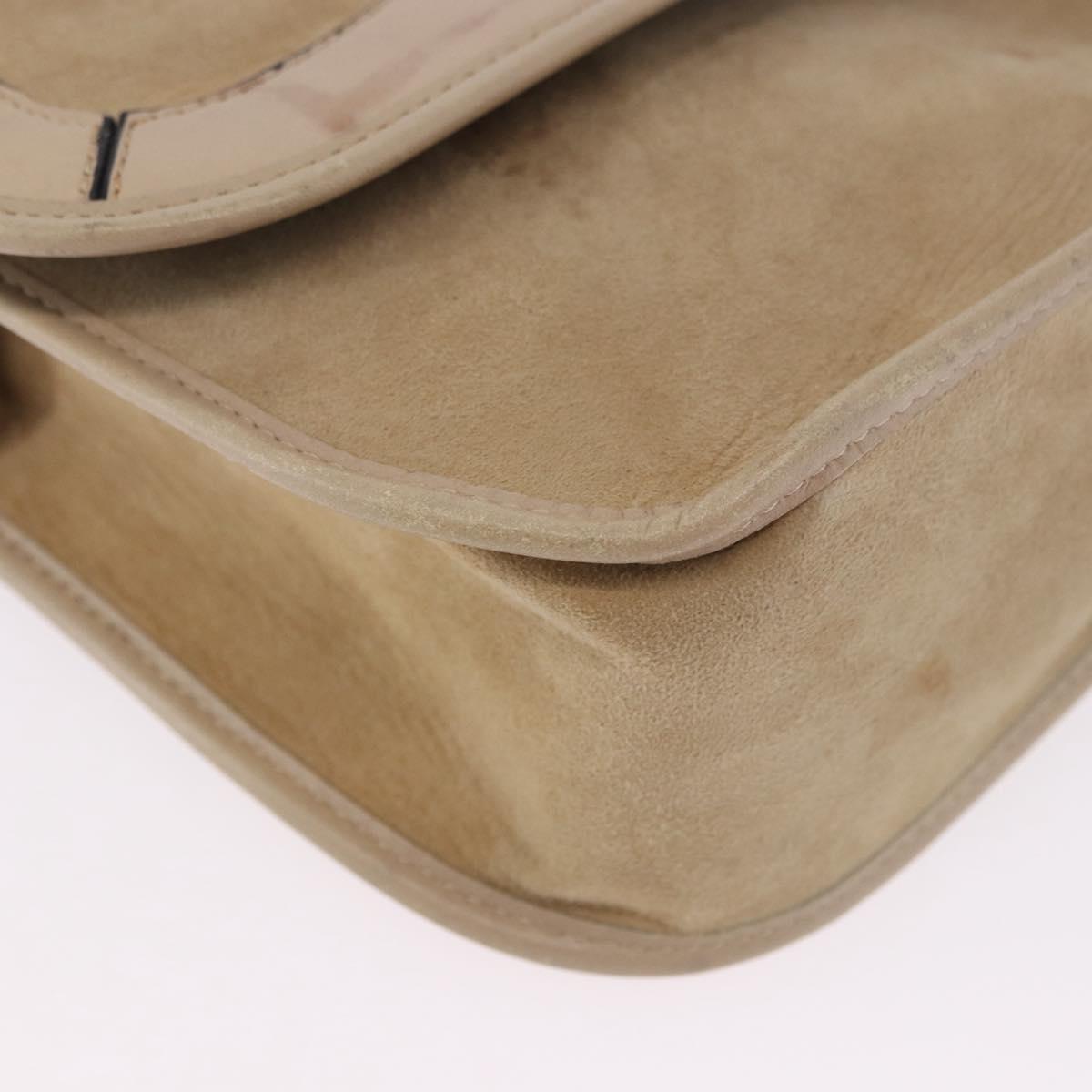 Christian Dior Shoulder Bag Suede Beige Gold Auth 195741