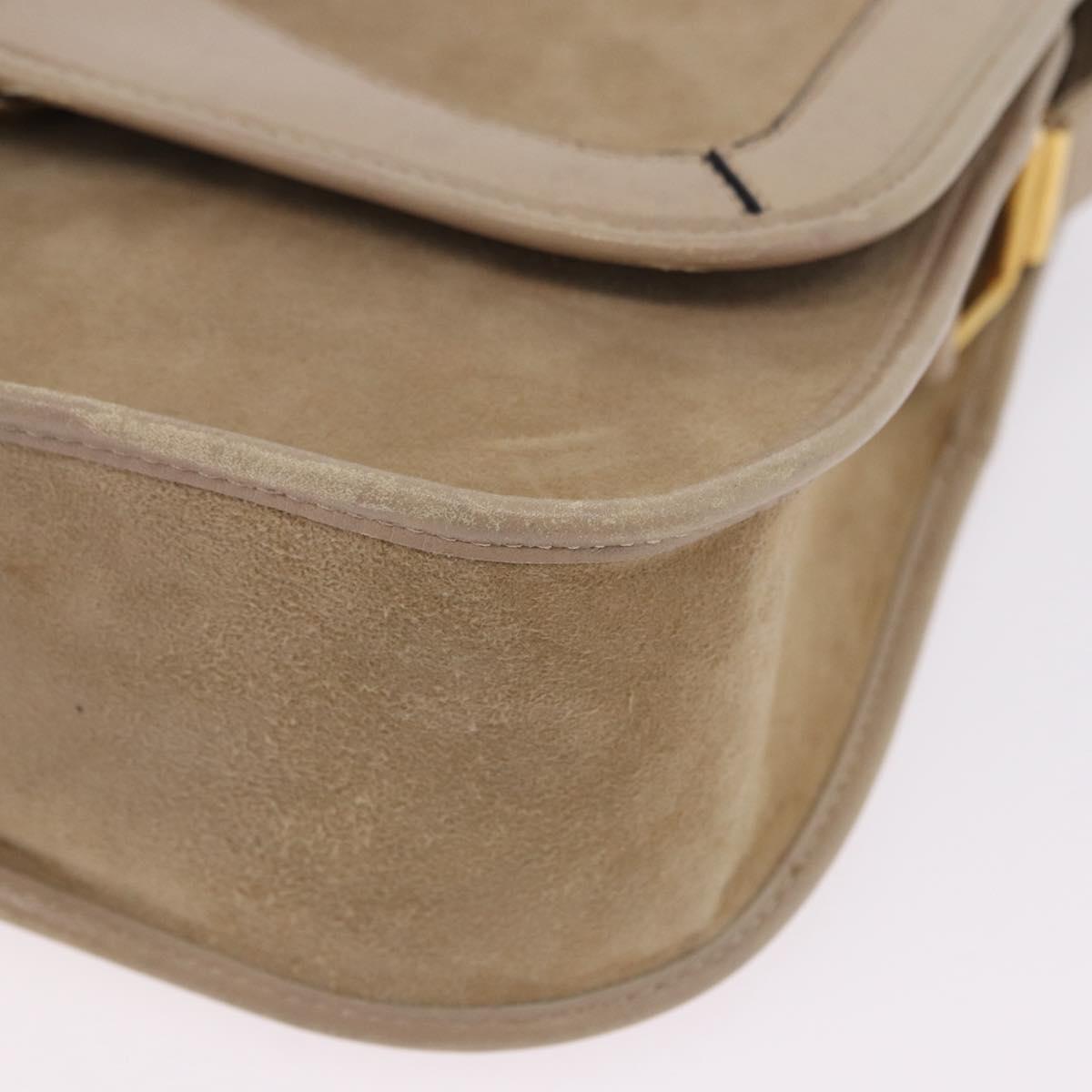 Christian Dior Shoulder Bag Suede Beige Gold Auth 195741