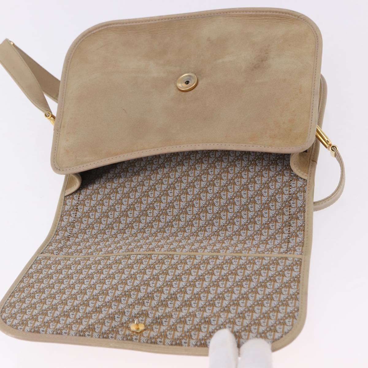 Christian Dior Shoulder Bag Suede Beige Gold Auth 195741