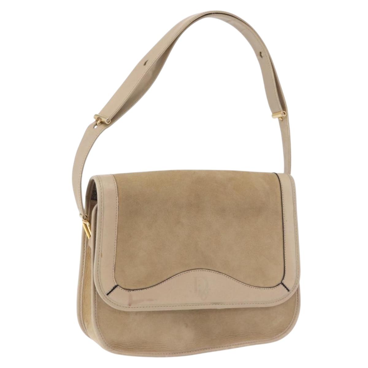 Christian Dior Shoulder Bag Suede Beige Gold Auth 195741