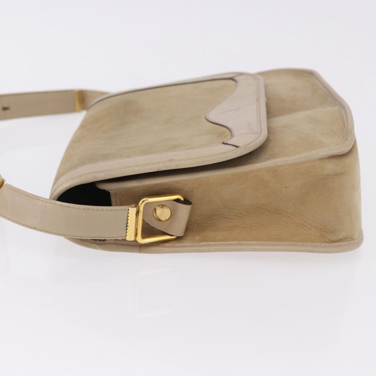 Christian Dior Shoulder Bag Suede Beige Gold Auth 195741
