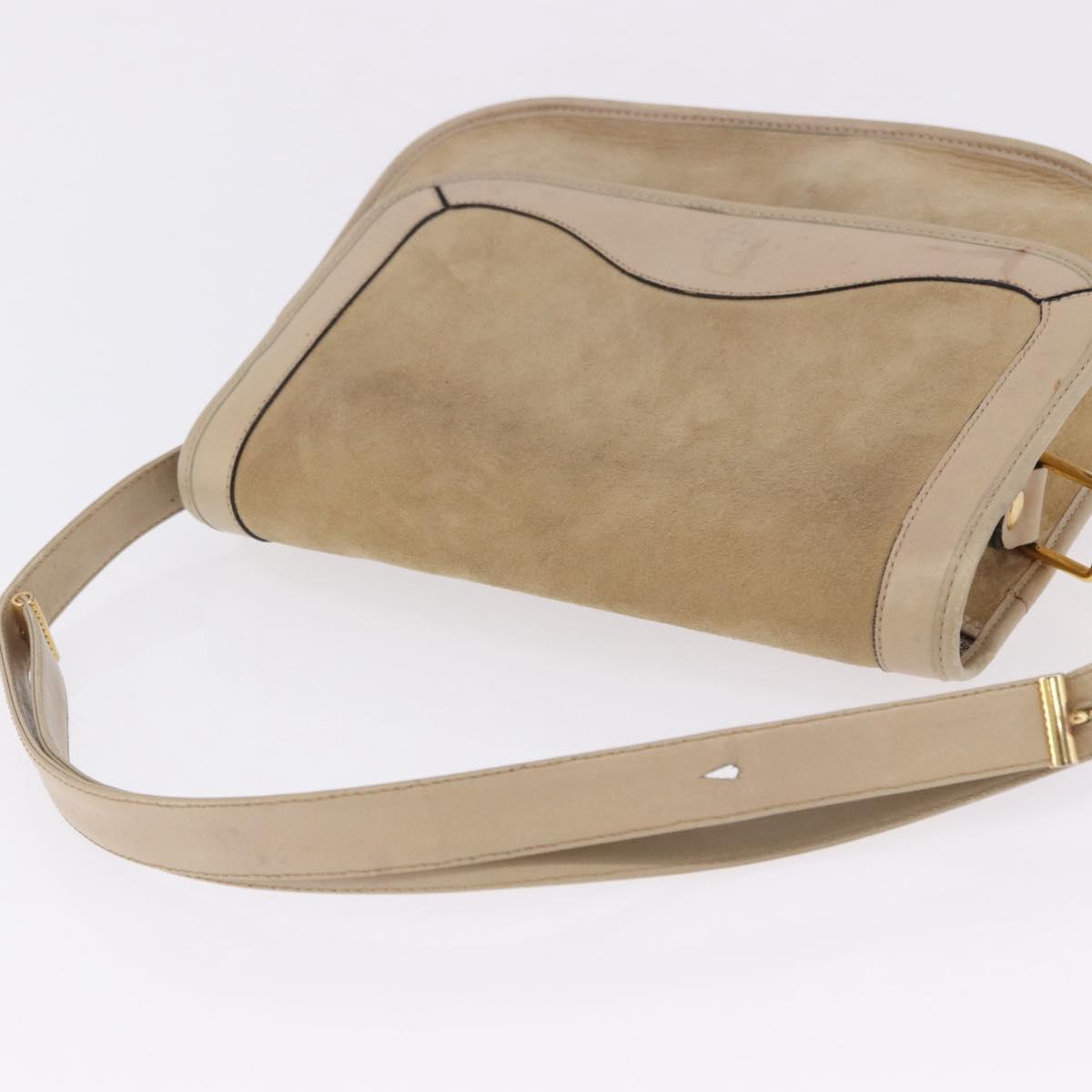 Christian Dior Shoulder Bag Suede Beige Gold Auth 195741