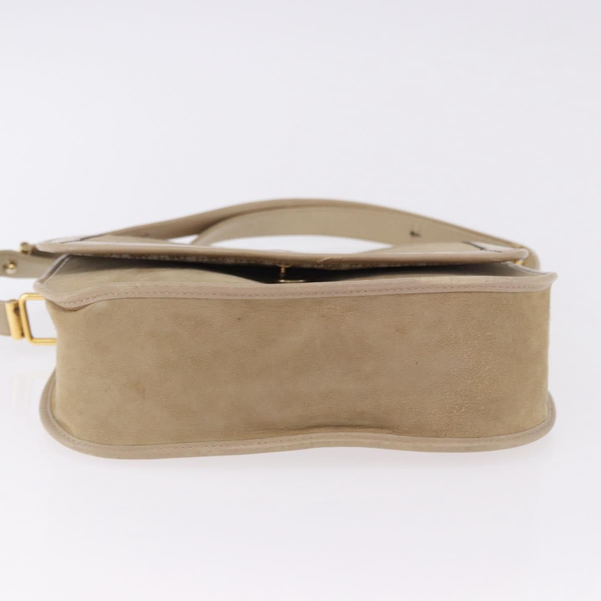 Christian Dior Shoulder Bag Suede Beige Gold Auth 195741