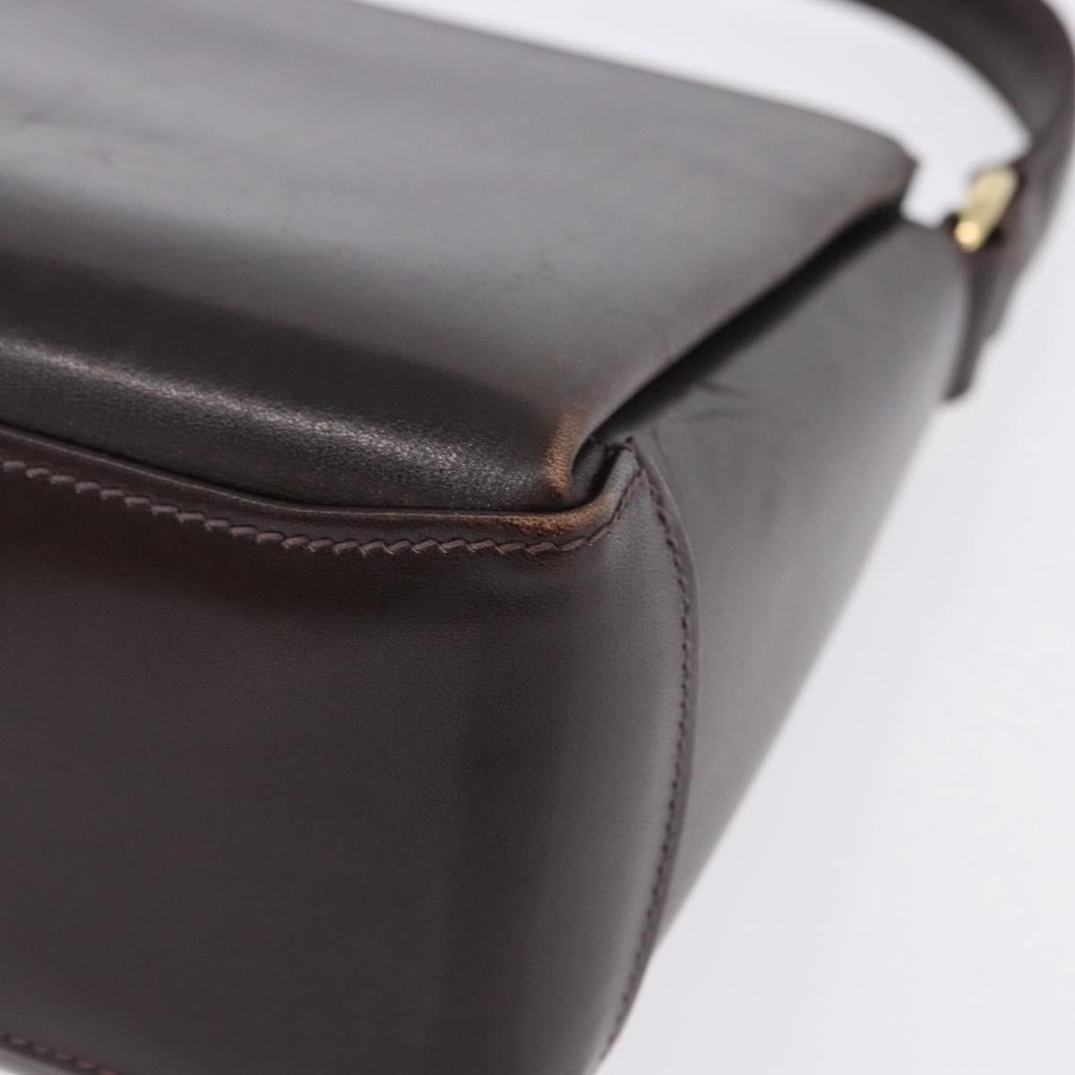 GUCCI Hand Bag Leather Dark Brown Gold Auth 195744A