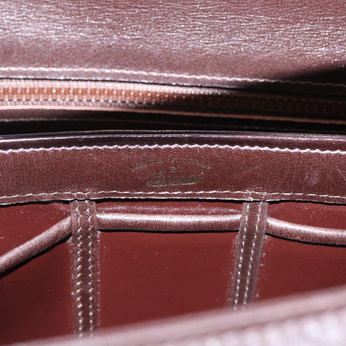 GUCCI Hand Bag Leather Dark Brown Gold Auth 195744A