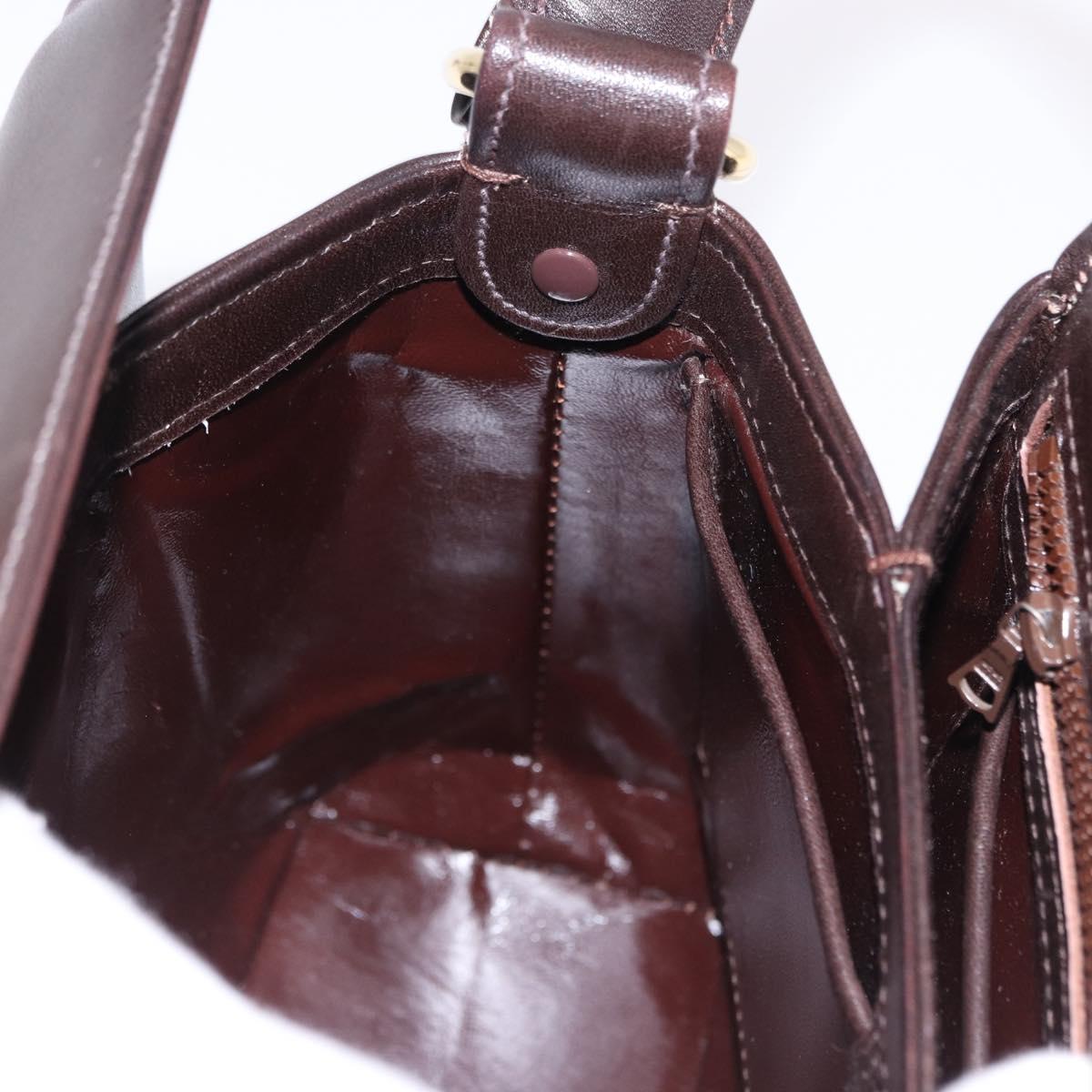 GUCCI Hand Bag Leather Dark Brown Gold Auth 195744A