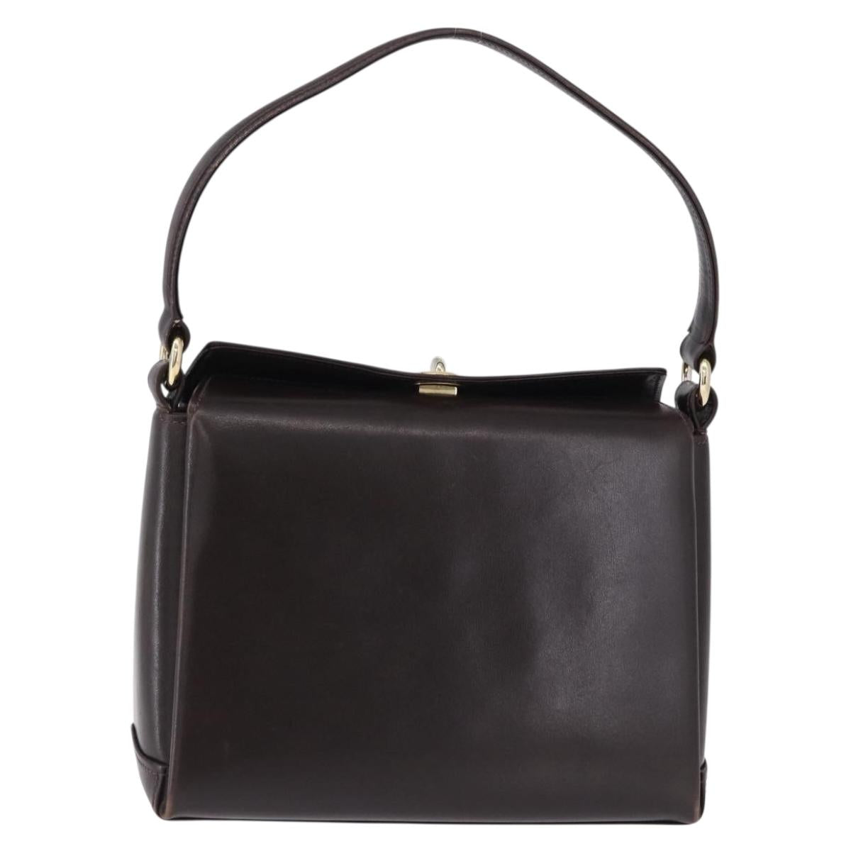 GUCCI Hand Bag Leather Dark Brown Gold Auth 195744A