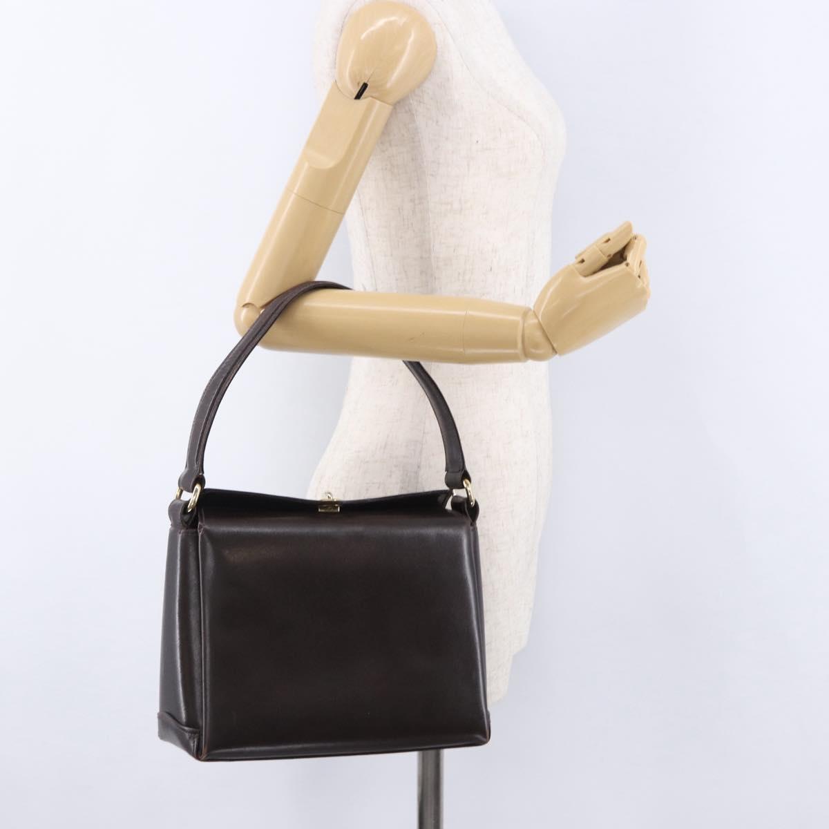 GUCCI Hand Bag Leather Dark Brown Gold Auth 195744A
