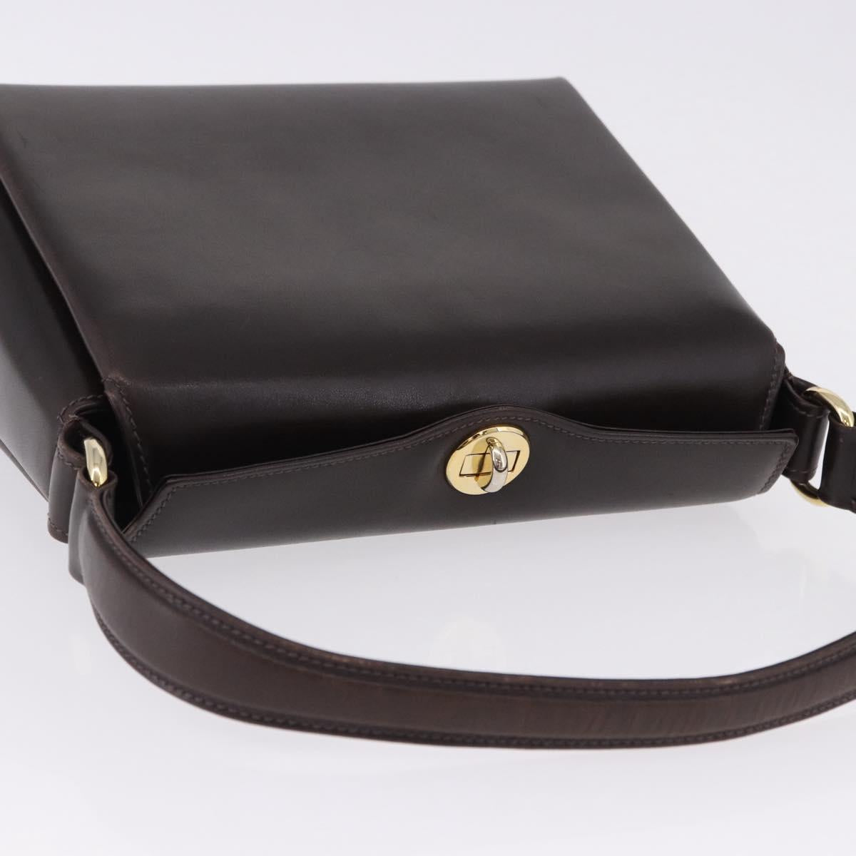 GUCCI Hand Bag Leather Dark Brown Gold Auth 195744A