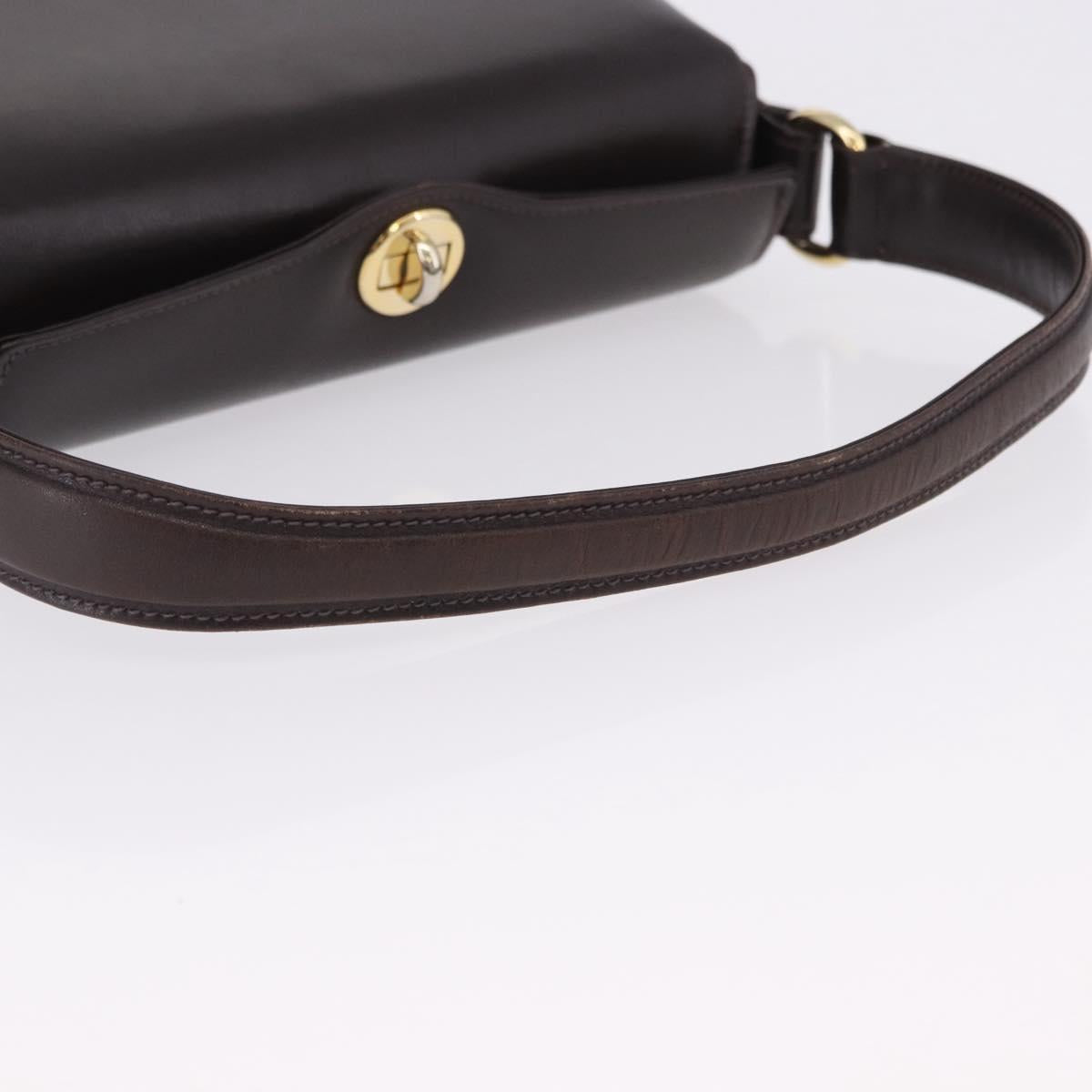 GUCCI Hand Bag Leather Dark Brown Gold Auth 195744A