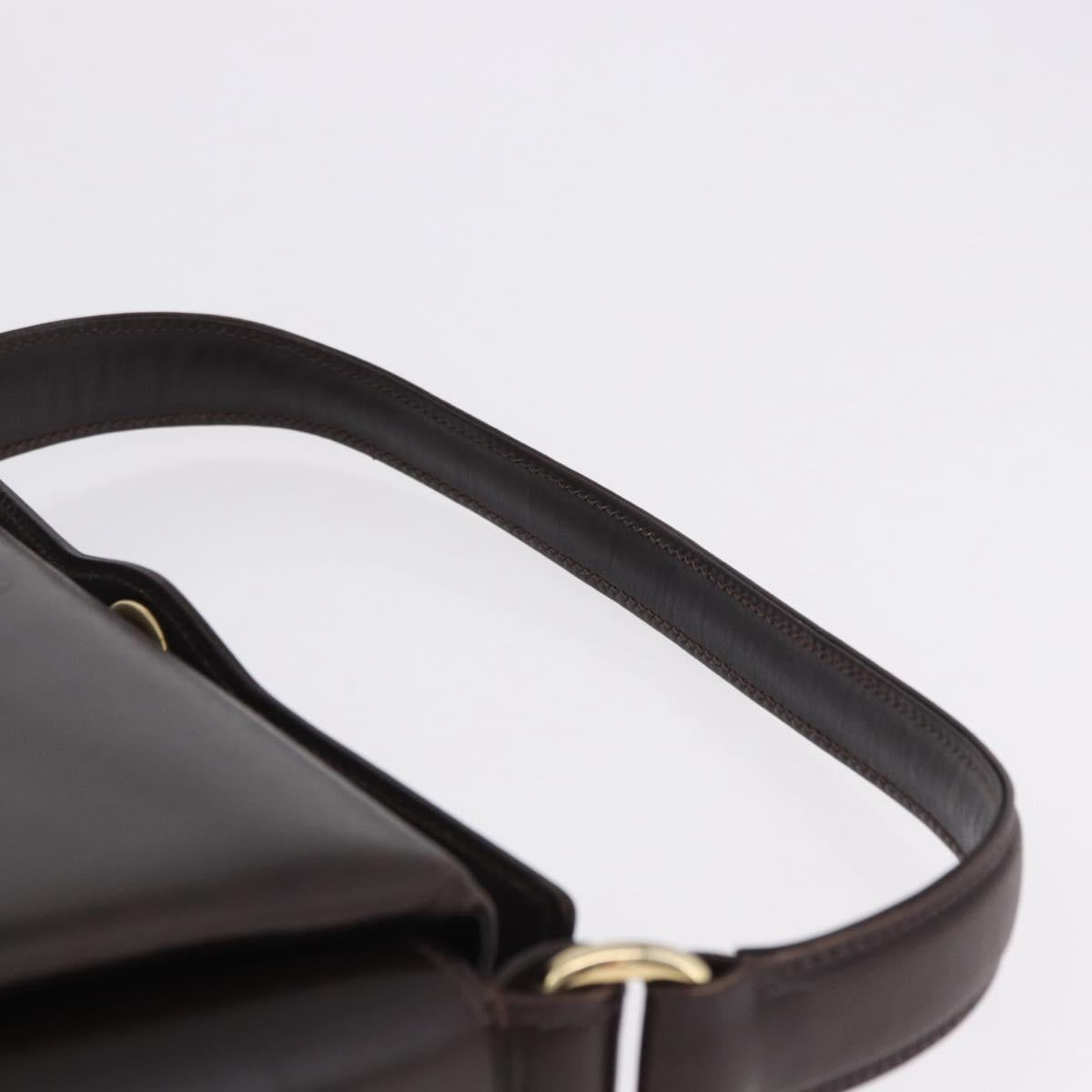GUCCI Hand Bag Leather Dark Brown Gold Auth 195744A