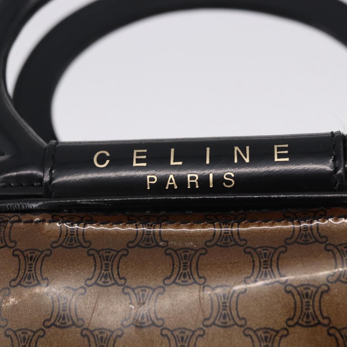 CELINE Macadam Canvas Hand Bag Vinyl Brown Gold Auth 195746