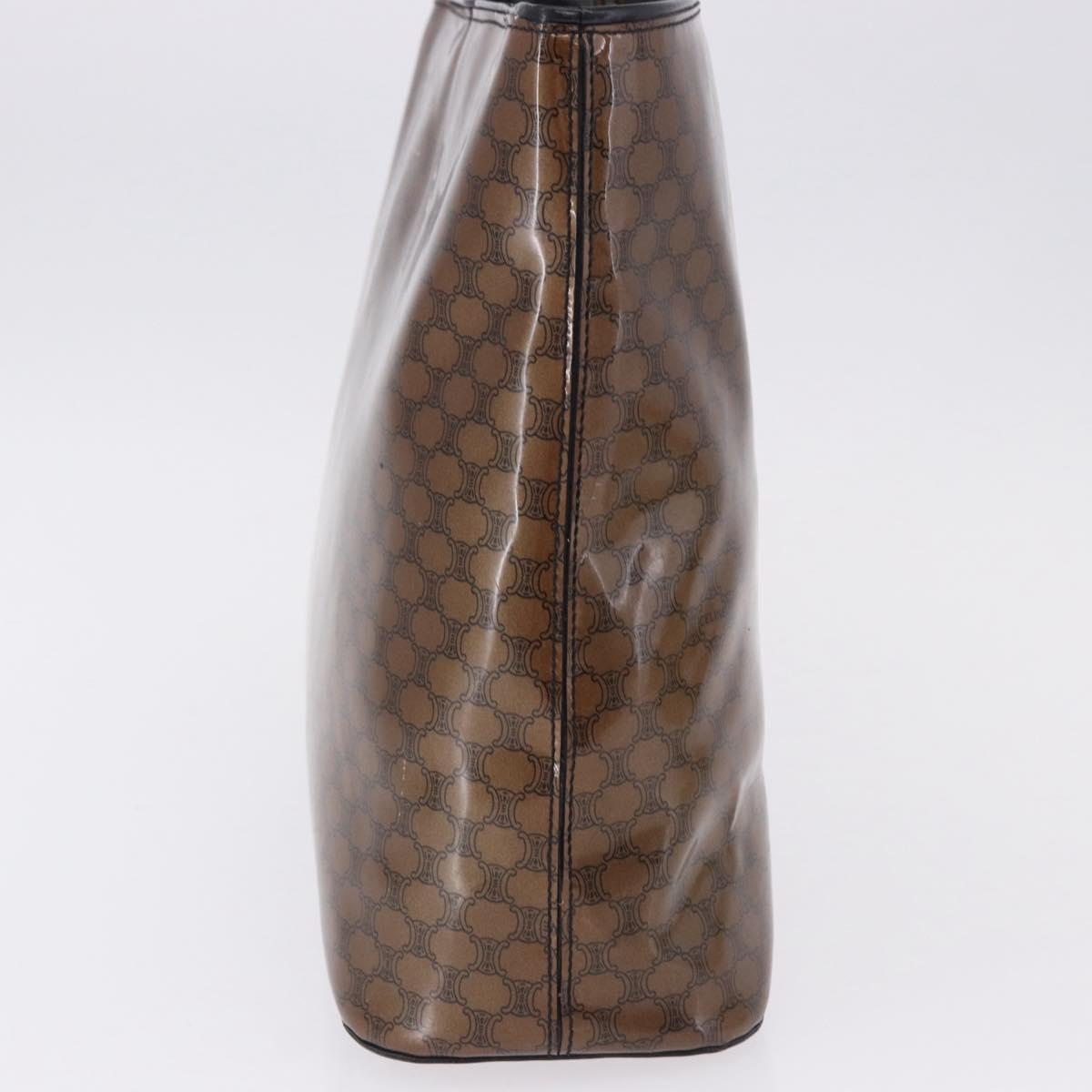CELINE Macadam Canvas Hand Bag Vinyl Brown Gold Auth 195746
