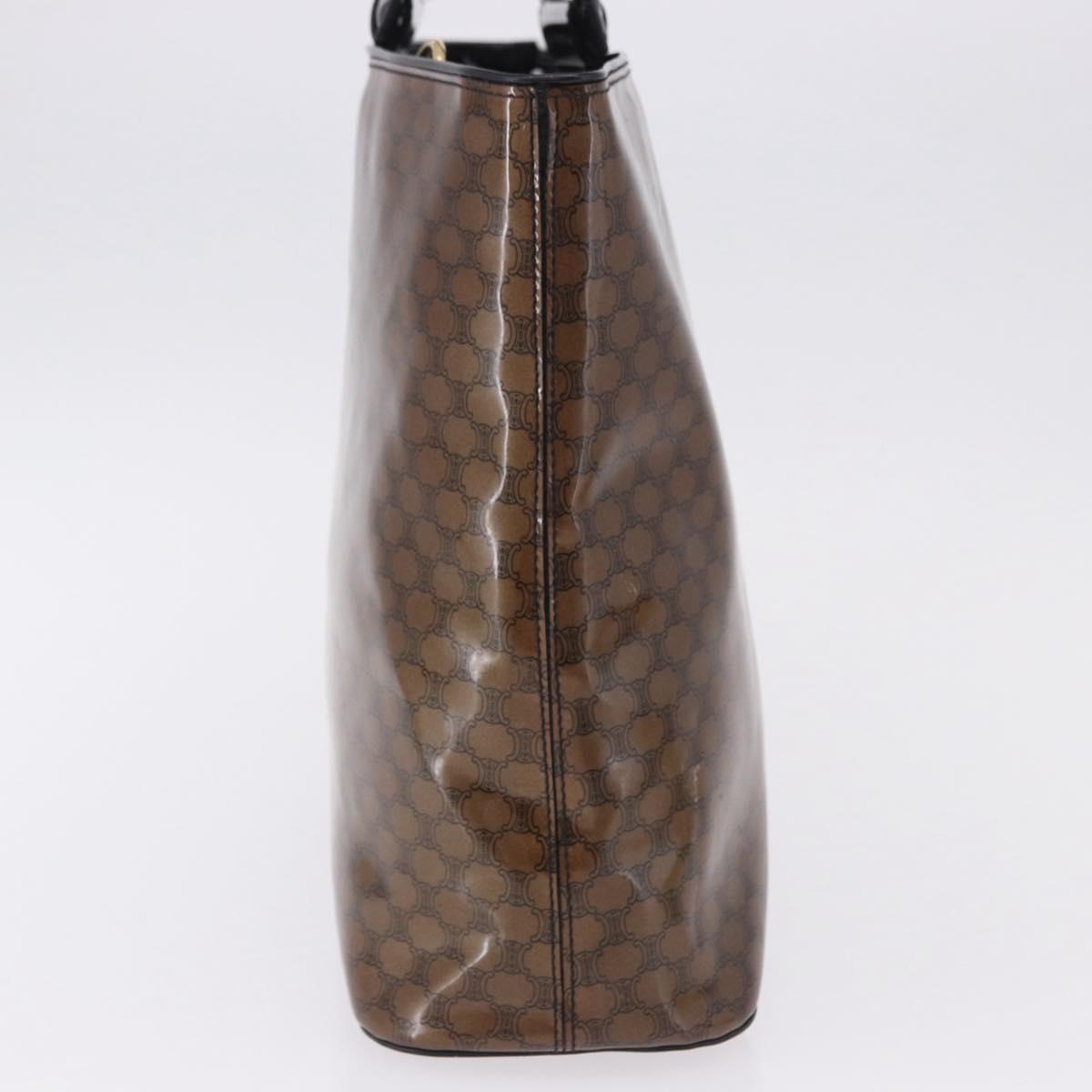 CELINE Macadam Canvas Hand Bag Vinyl Brown Gold Auth 195746