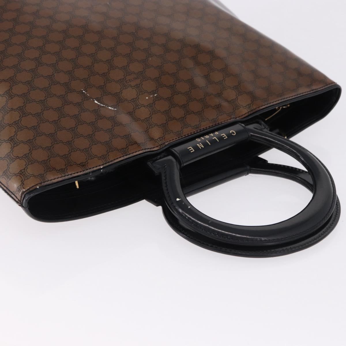 CELINE Macadam Canvas Hand Bag Vinyl Brown Gold Auth 195746