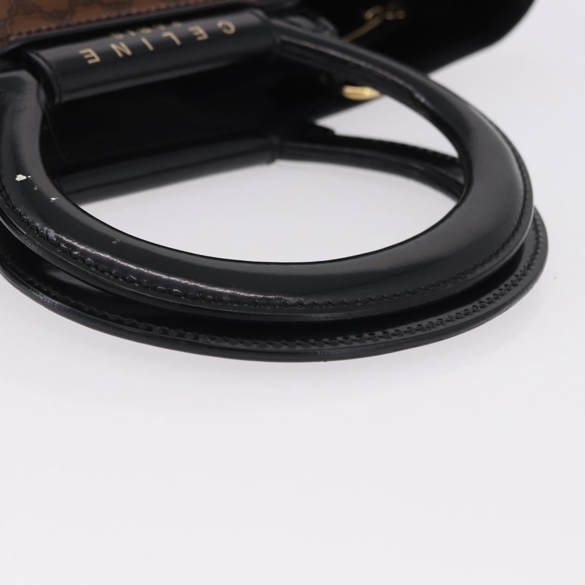 CELINE Macadam Canvas Hand Bag Vinyl Brown Gold Auth 195746