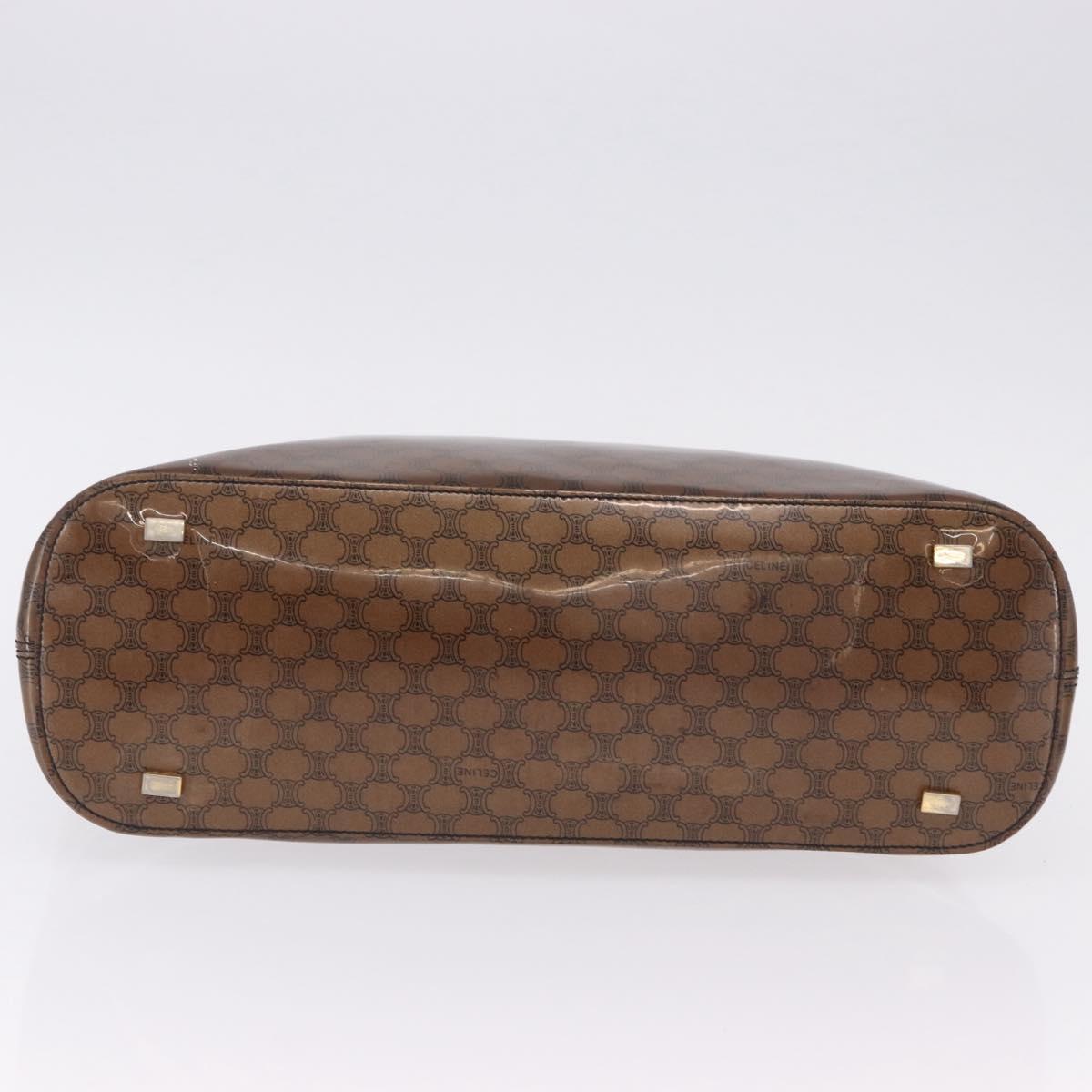 CELINE Macadam Canvas Hand Bag Vinyl Brown Gold Auth 195746