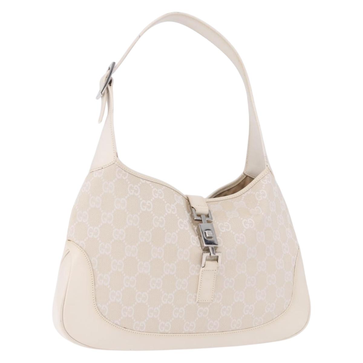 GUCCI GG Canvas Jackie Hand Bag White Silver 001 3306 Auth 195747V
