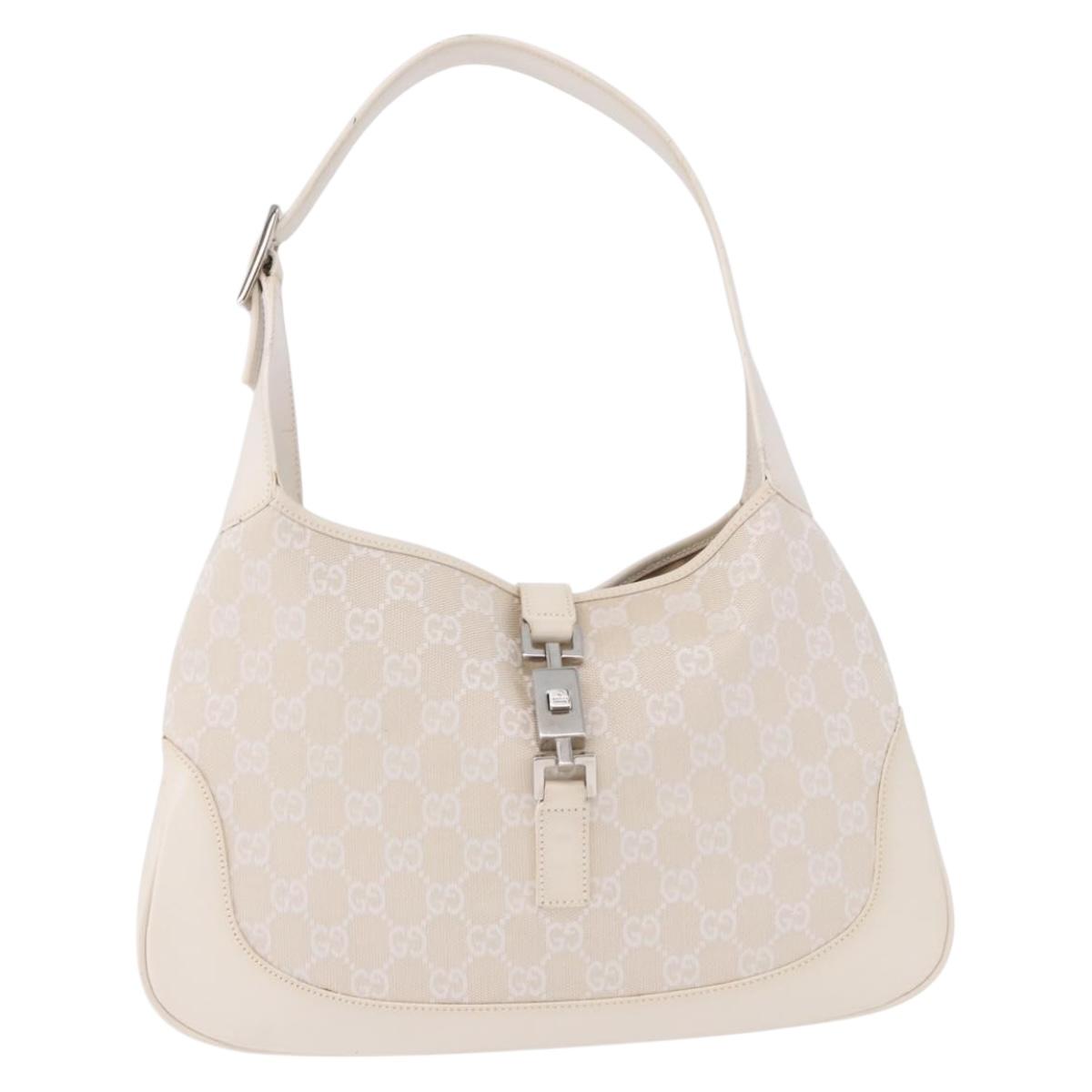 GUCCI GG Canvas Jackie Hand Bag White Silver 001 3306 Auth 195747V