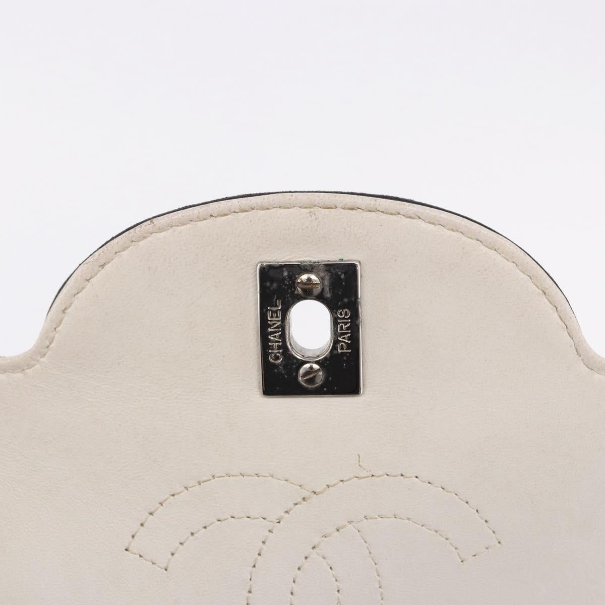 CHANEL Choco Bar Line Turn Lock Chain Bag Patent Leather Ivory CC Auth 195749V