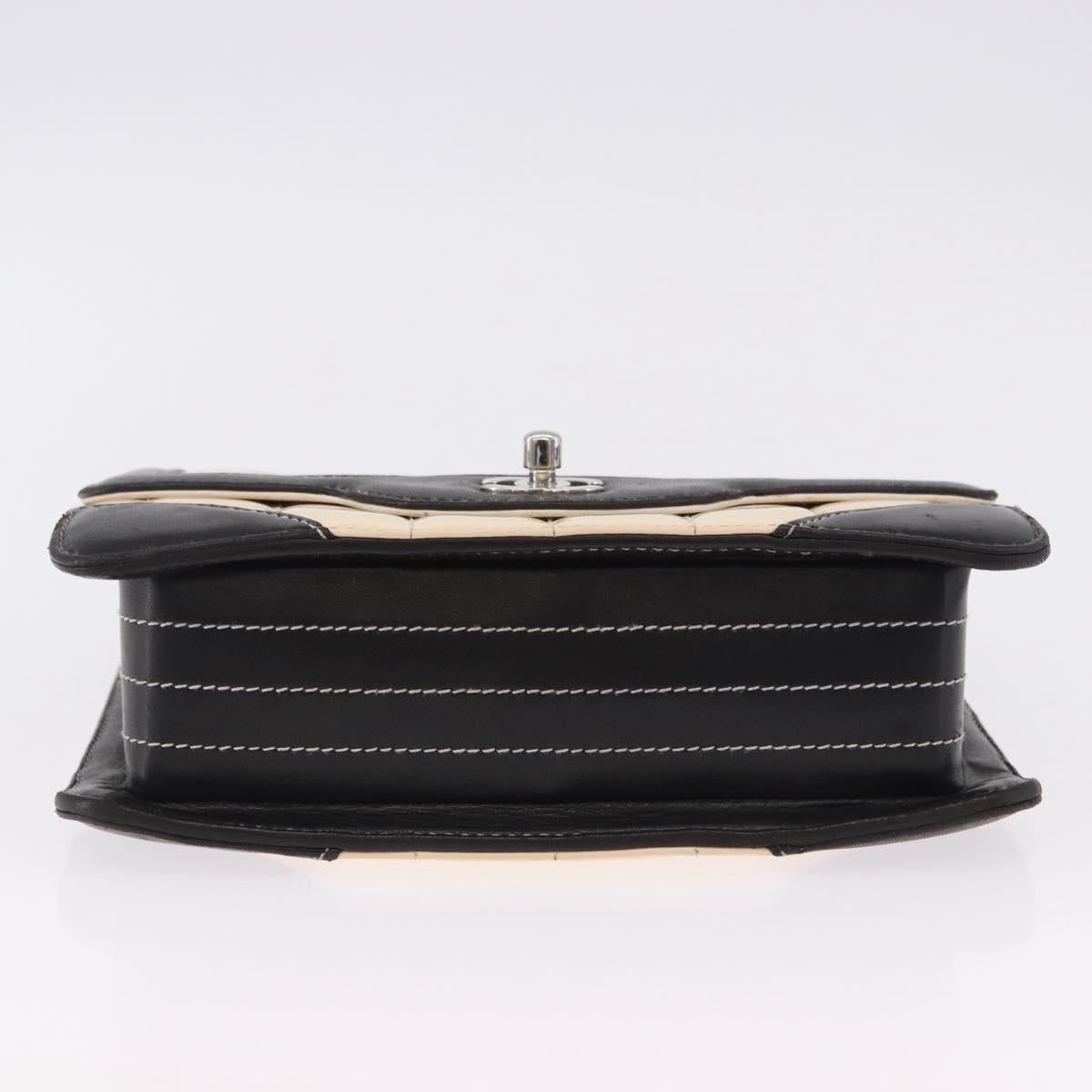 CHANEL Choco Bar Line Turn Lock Chain Bag Patent Leather Ivory CC Auth 195749V