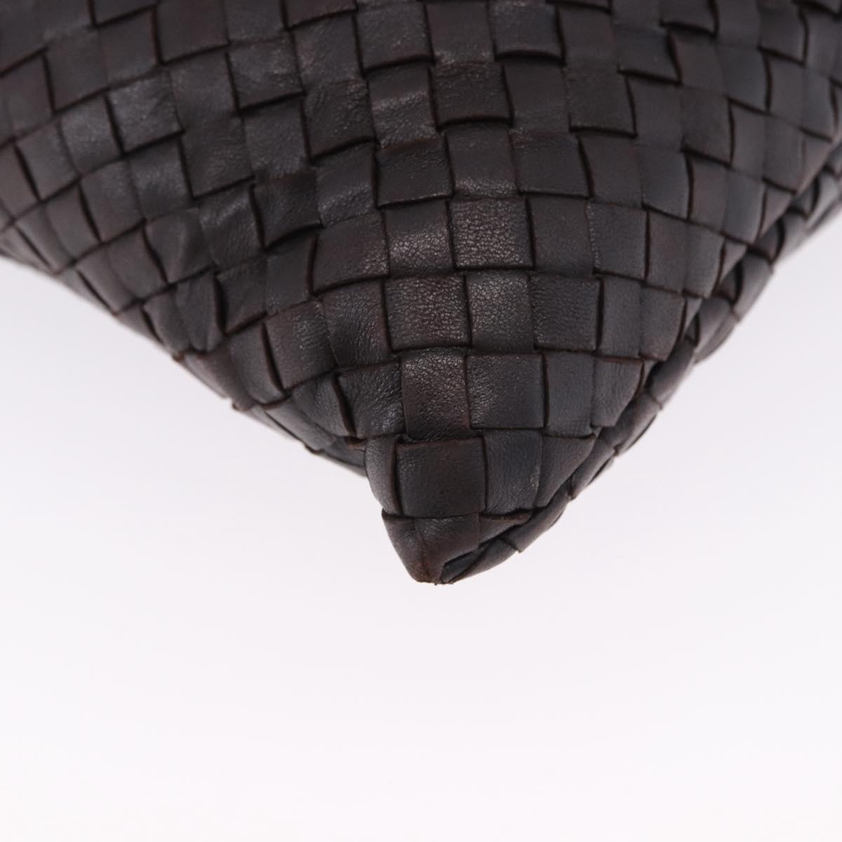 BOTTEGA VENETA INTRECCIATO Shoulder Bag Leather Dark Brown Silver Auth 195750V