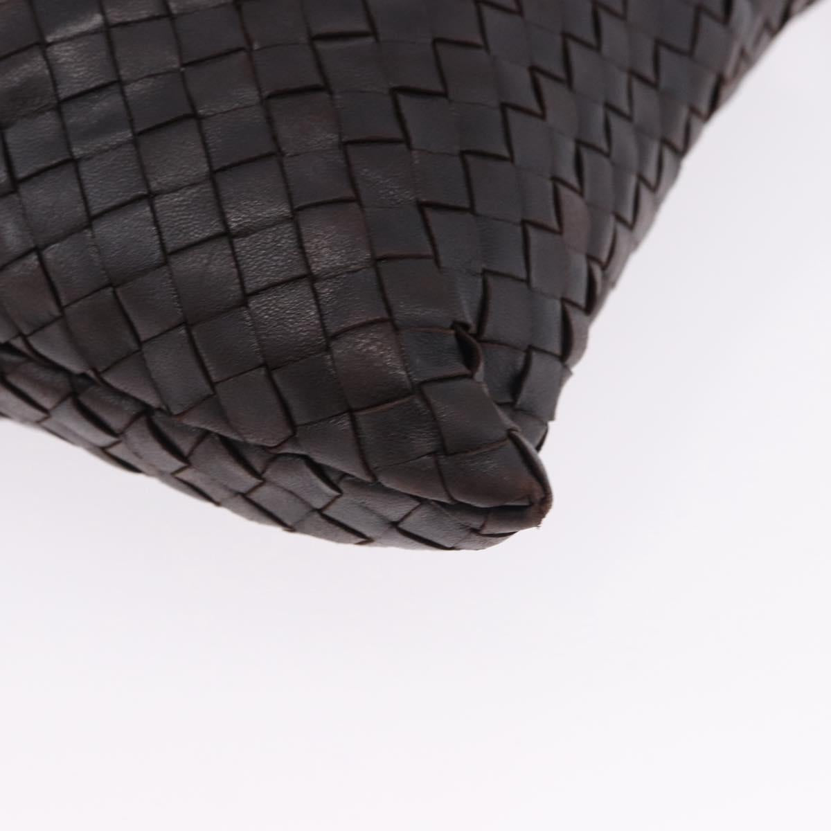 BOTTEGA VENETA INTRECCIATO Shoulder Bag Leather Dark Brown Silver Auth 195750V