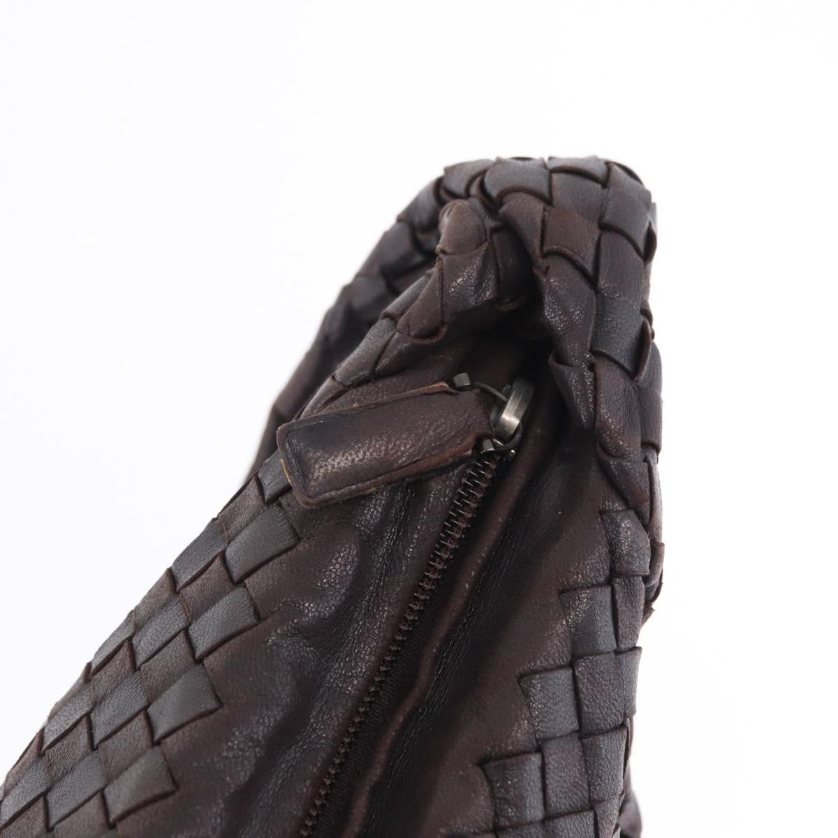 BOTTEGA VENETA INTRECCIATO Shoulder Bag Leather Dark Brown Silver Auth 195750V