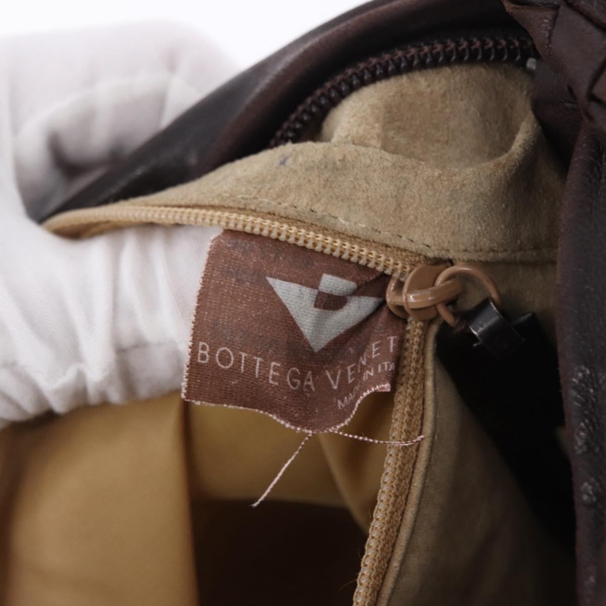 BOTTEGA VENETA INTRECCIATO Shoulder Bag Leather Dark Brown Silver Auth 195750V