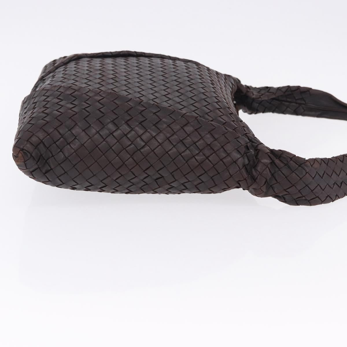 BOTTEGA VENETA INTRECCIATO Shoulder Bag Leather Dark Brown Silver Auth 195750V