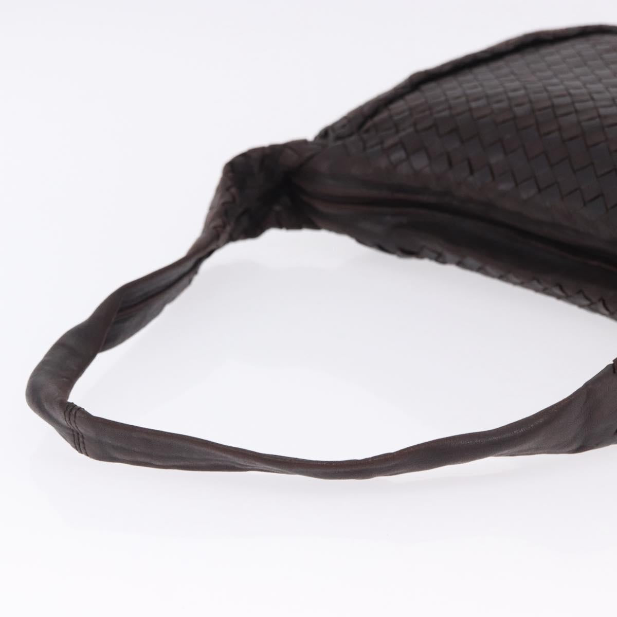 BOTTEGA VENETA INTRECCIATO Shoulder Bag Leather Dark Brown Silver Auth 195750V