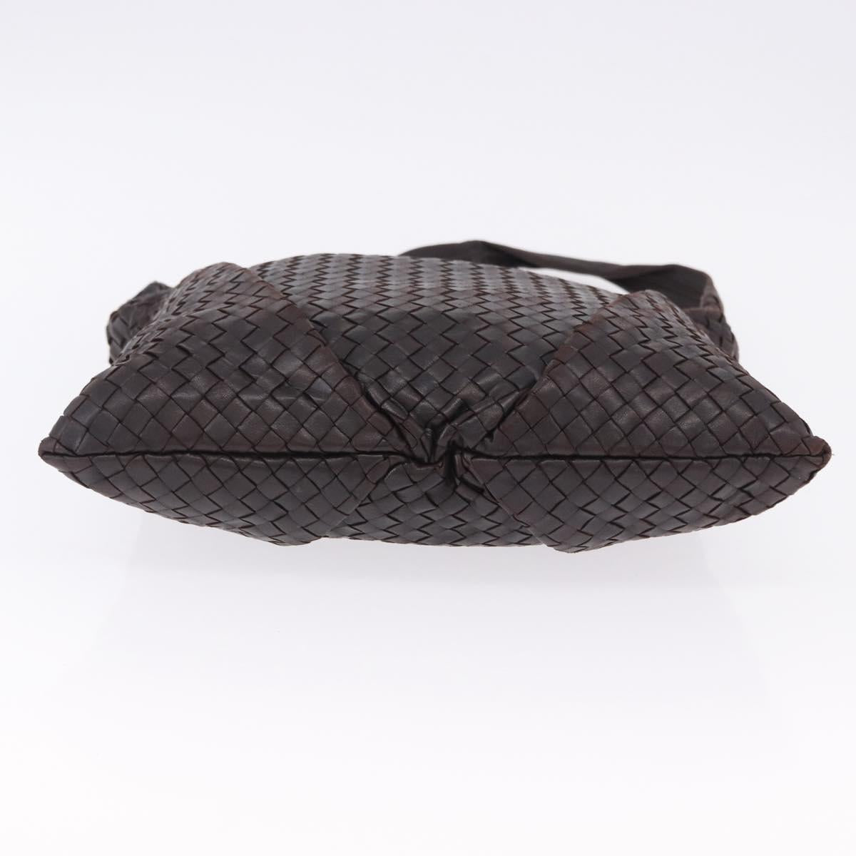 BOTTEGA VENETA INTRECCIATO Shoulder Bag Leather Dark Brown Silver Auth 195750V