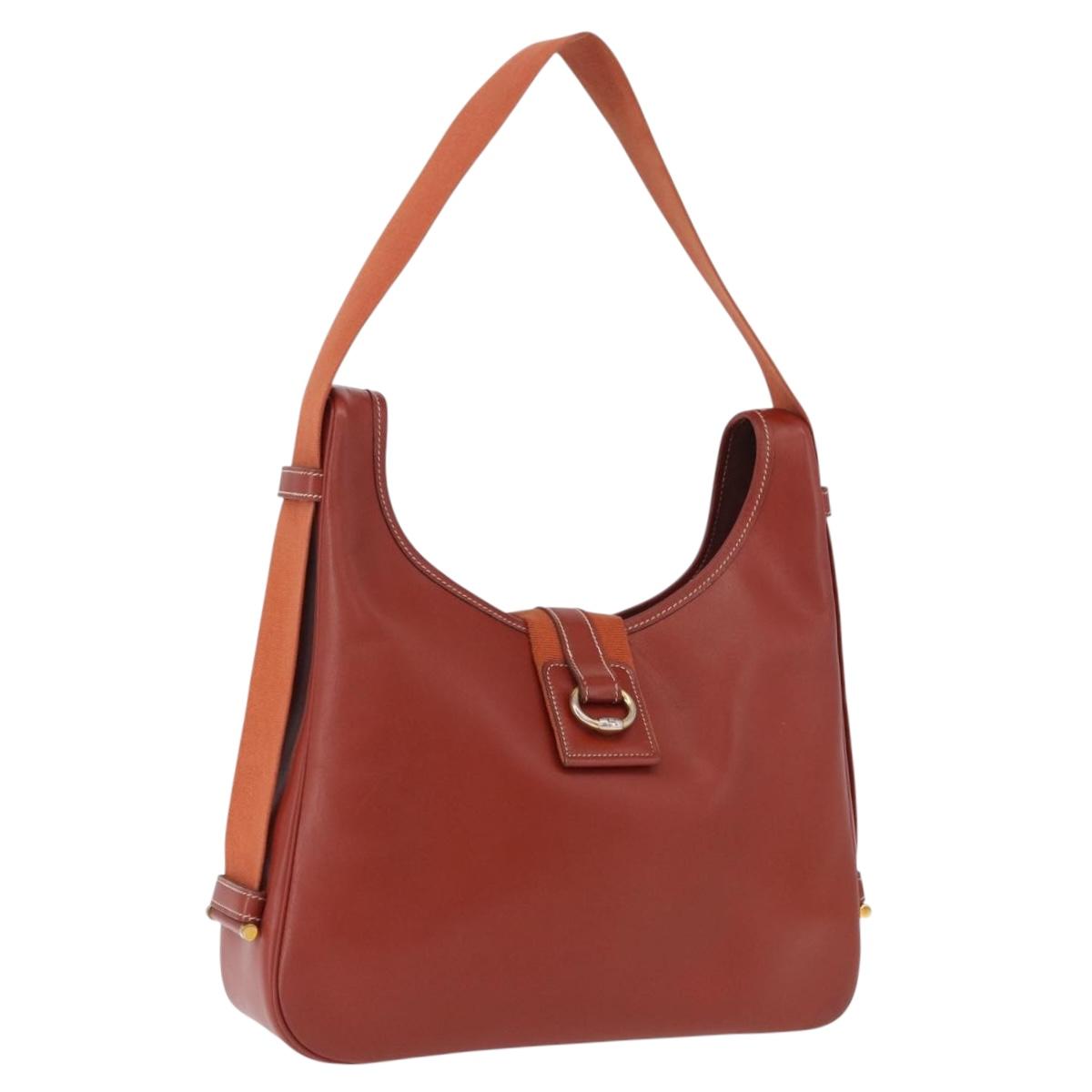 HERMES Sako Shoulder Bag Leather Brown Gold Auth 195752M