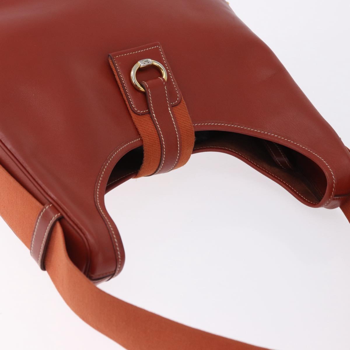 HERMES Sako Shoulder Bag Leather Brown Gold Auth 195752M