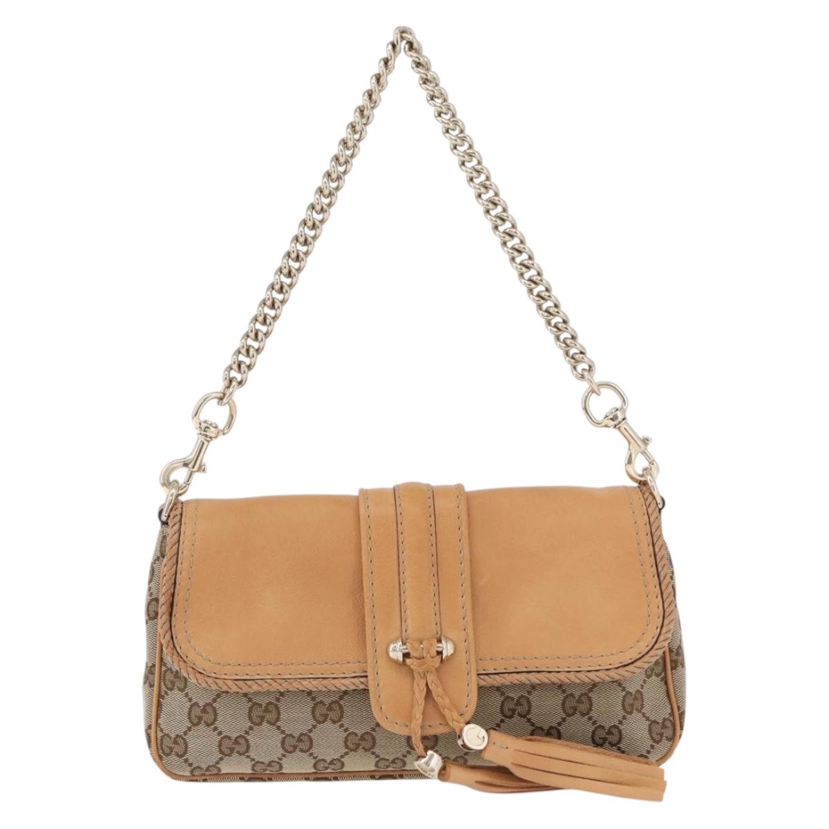 GUCCI GG Canvas Chain Shoulder Bag Beige Gold 257032 Auth 195753V