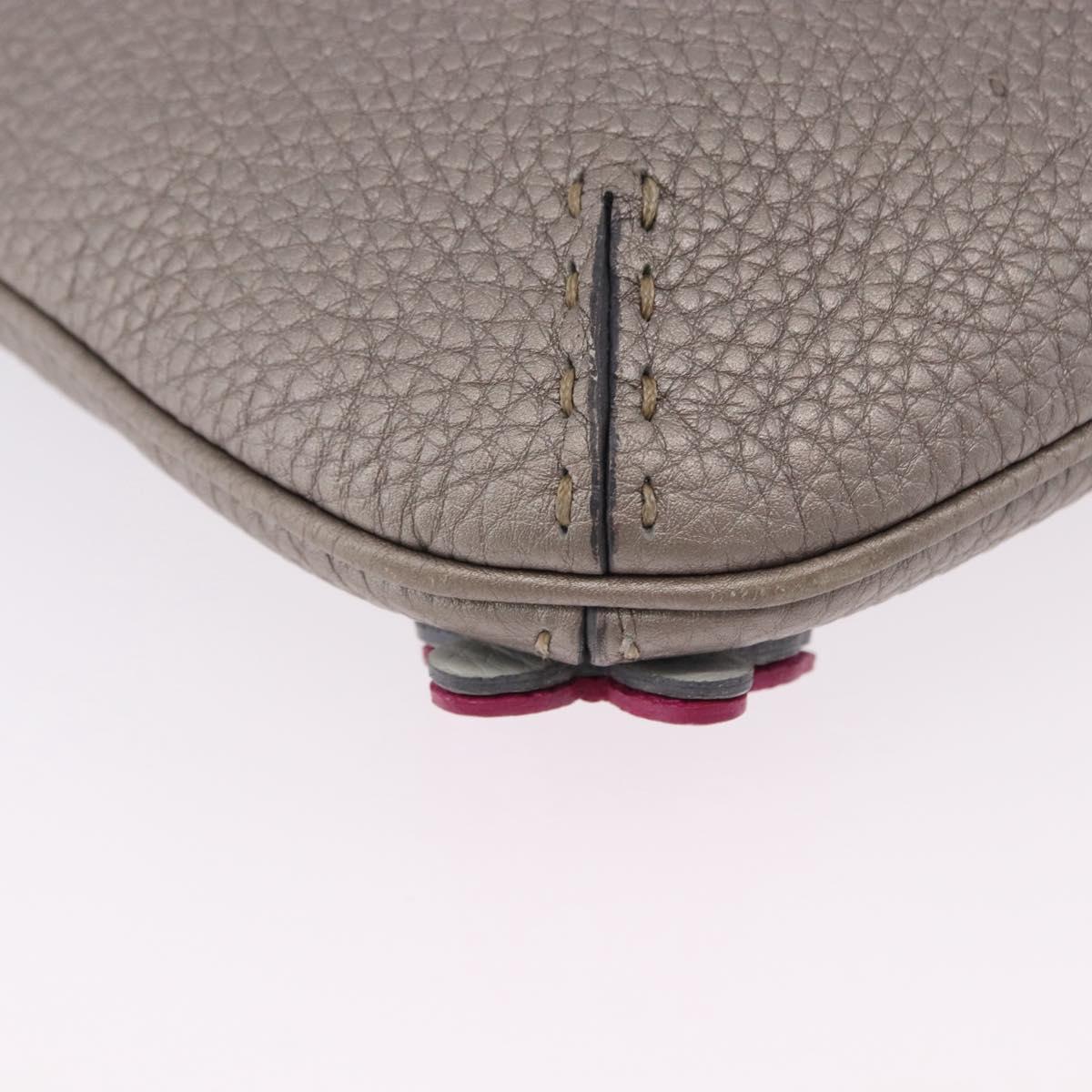 FENDI Celeria Shoulder Bag Leather Silver Auth 195754V