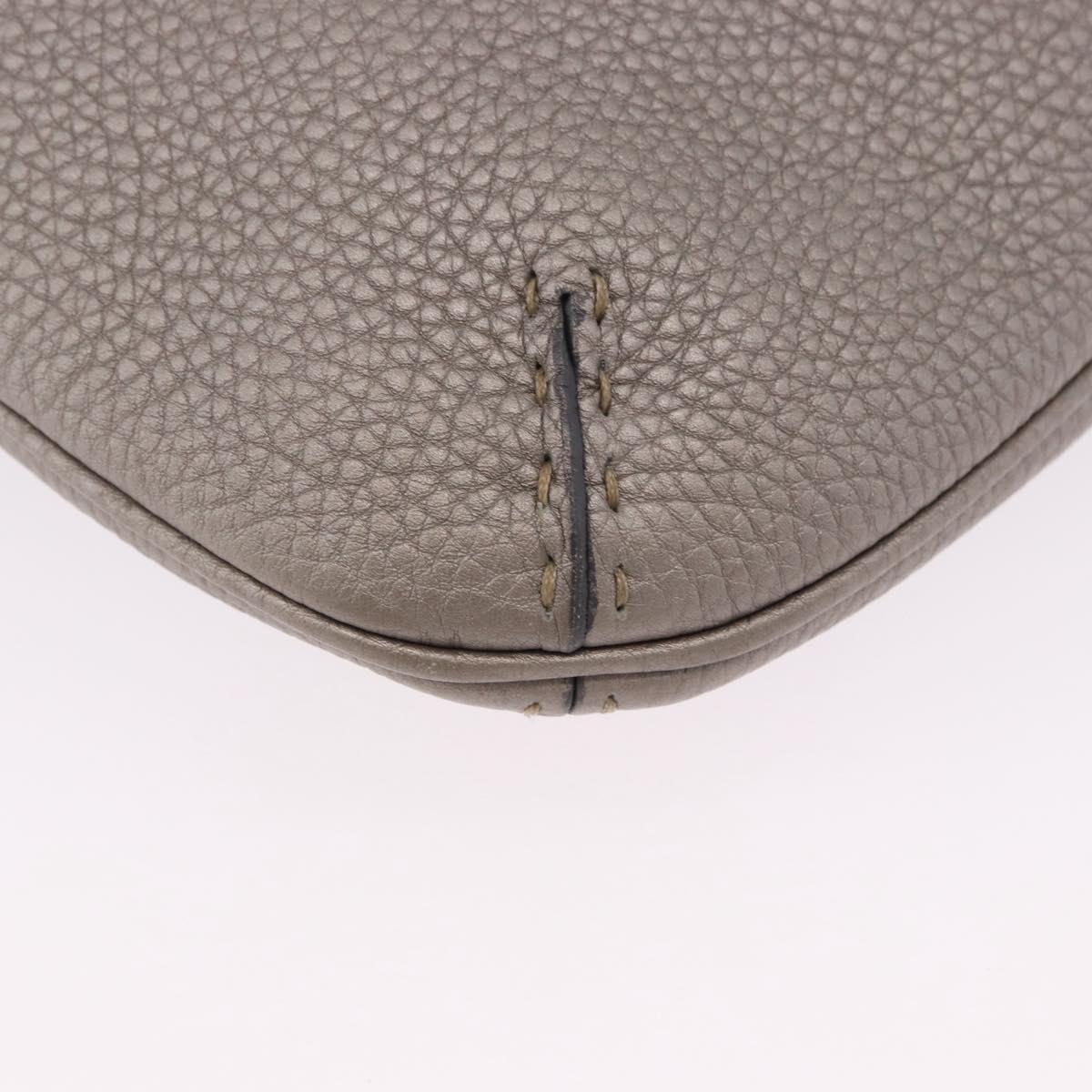 FENDI Celeria Shoulder Bag Leather Silver Auth 195754V