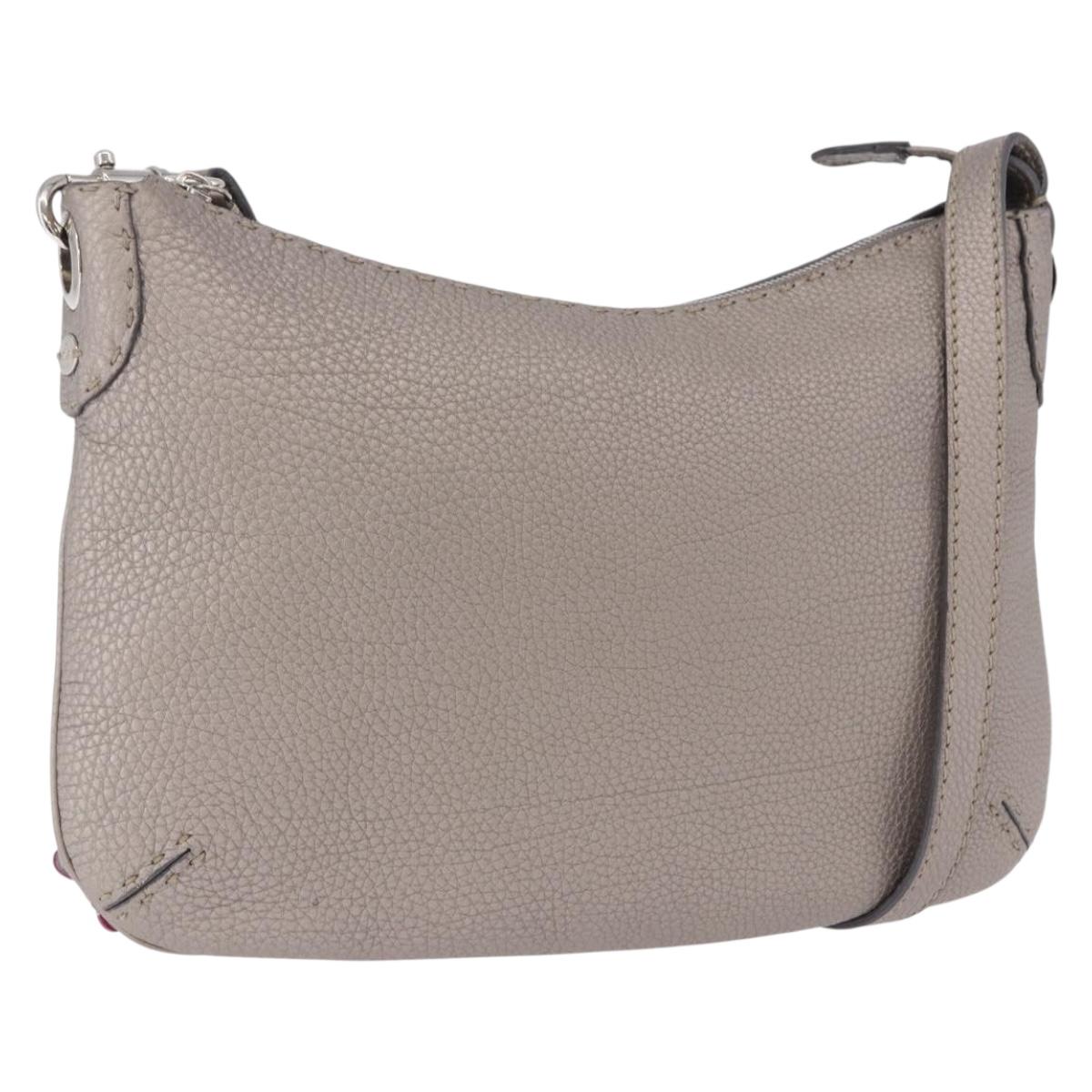 FENDI Celeria Shoulder Bag Leather Silver Auth 195754V