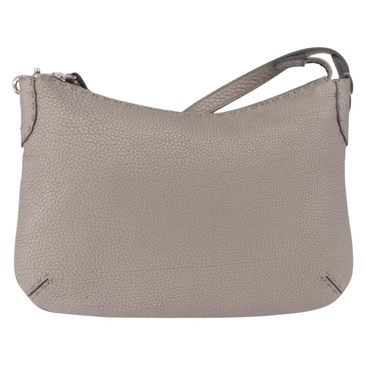 FENDI Celeria Shoulder Bag Leather Silver Auth 195754V