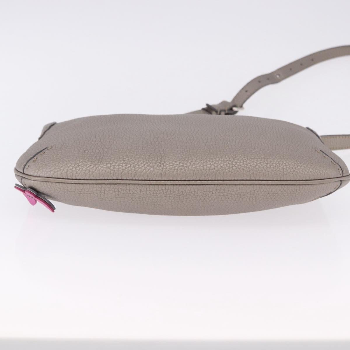FENDI Celeria Shoulder Bag Leather Silver Auth 195754V