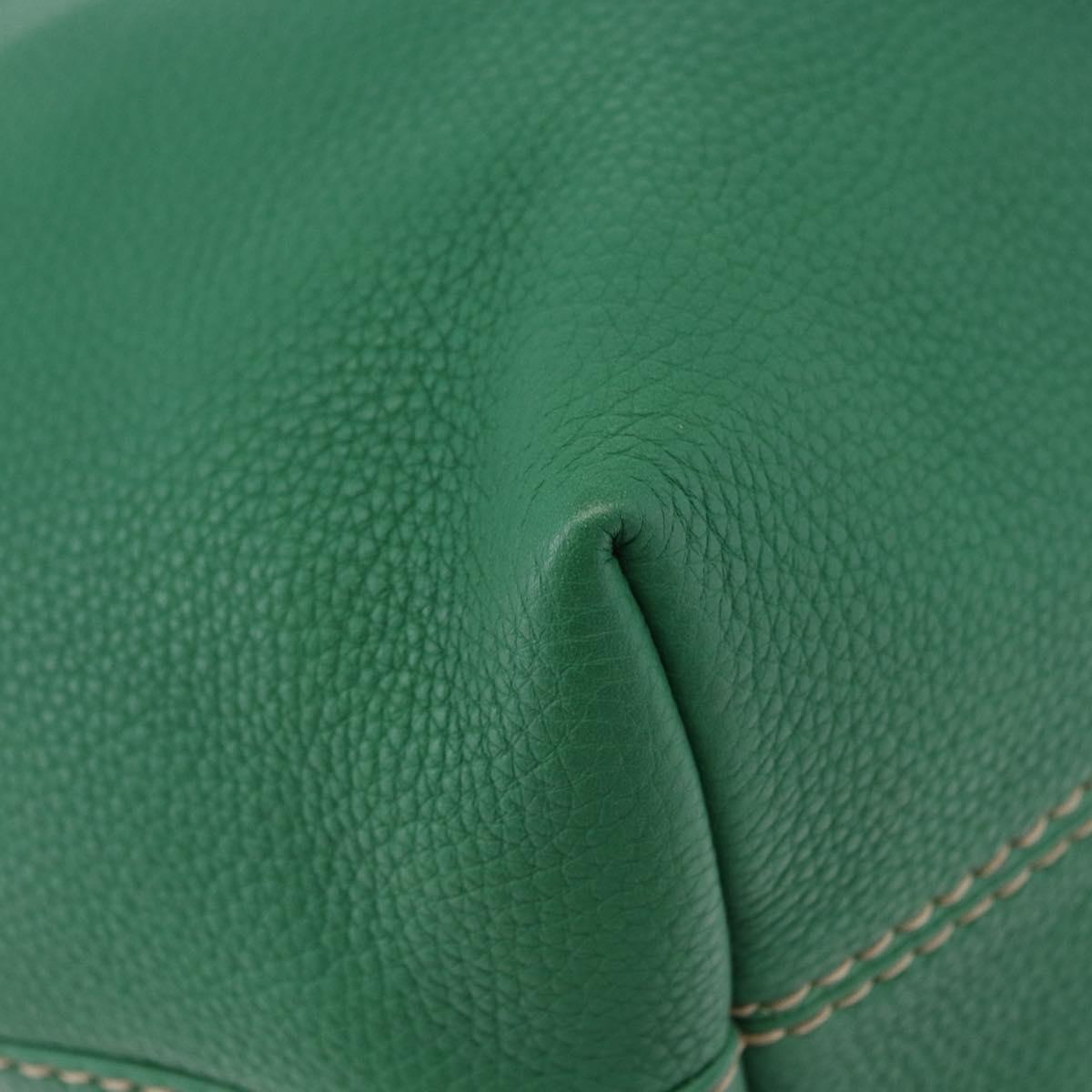 FENDI Tote Bag Leather Green Gold Silver Auth 195755V