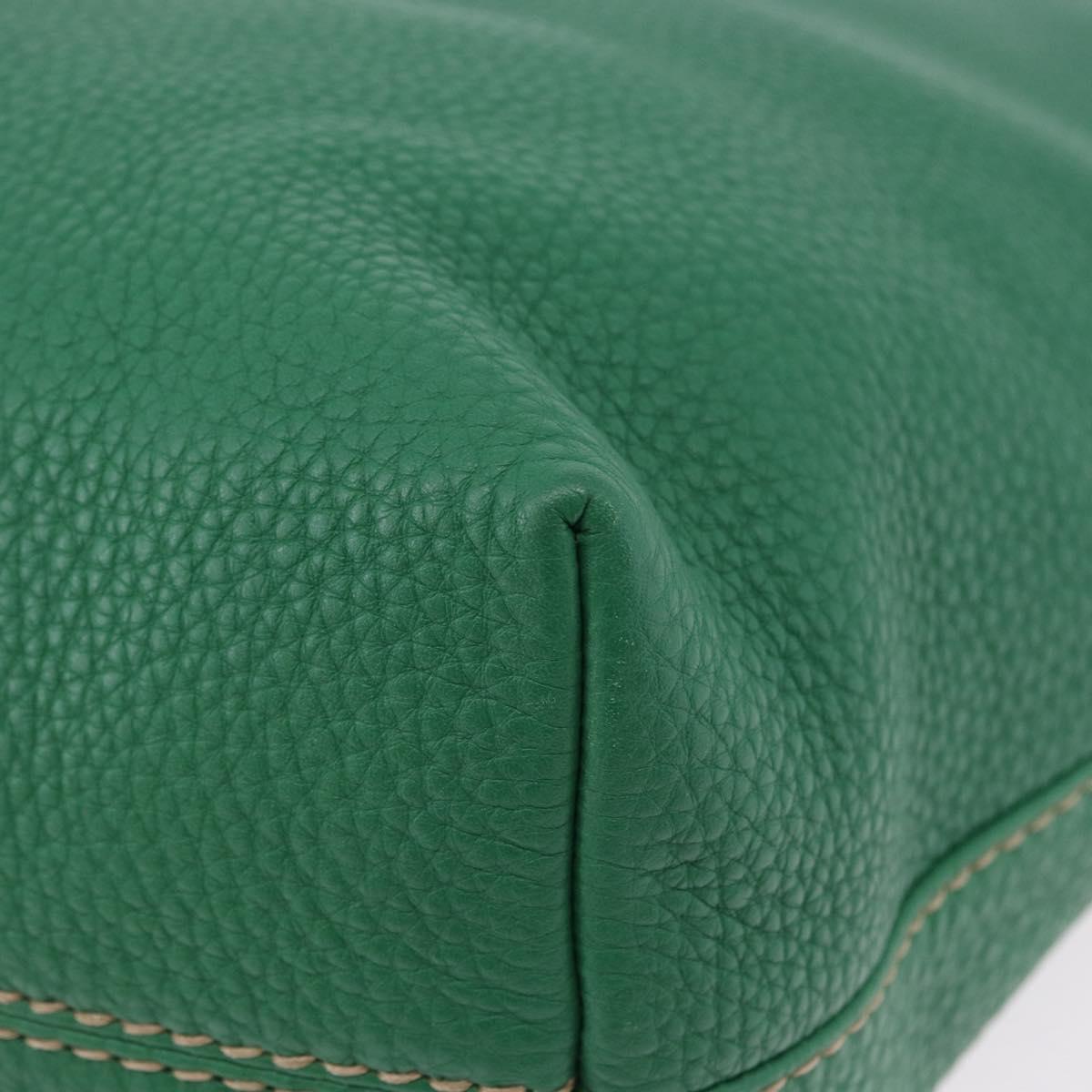 FENDI Tote Bag Leather Green Gold Silver Auth 195755V