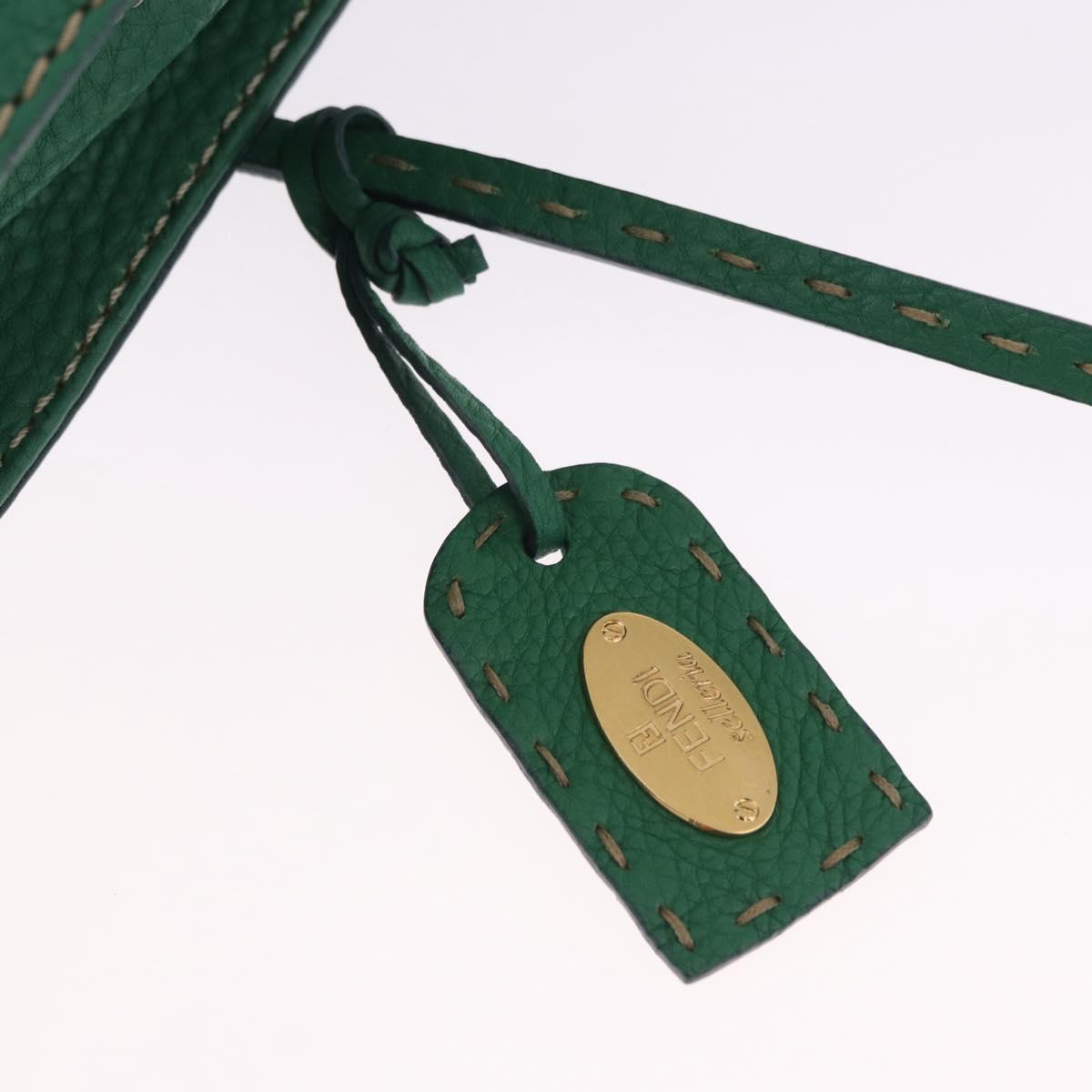 FENDI Tote Bag Leather Green Gold Silver Auth 195755V