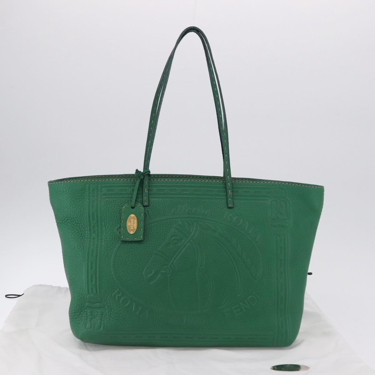 FENDI Tote Bag Leather Green Gold Silver Auth 195755V