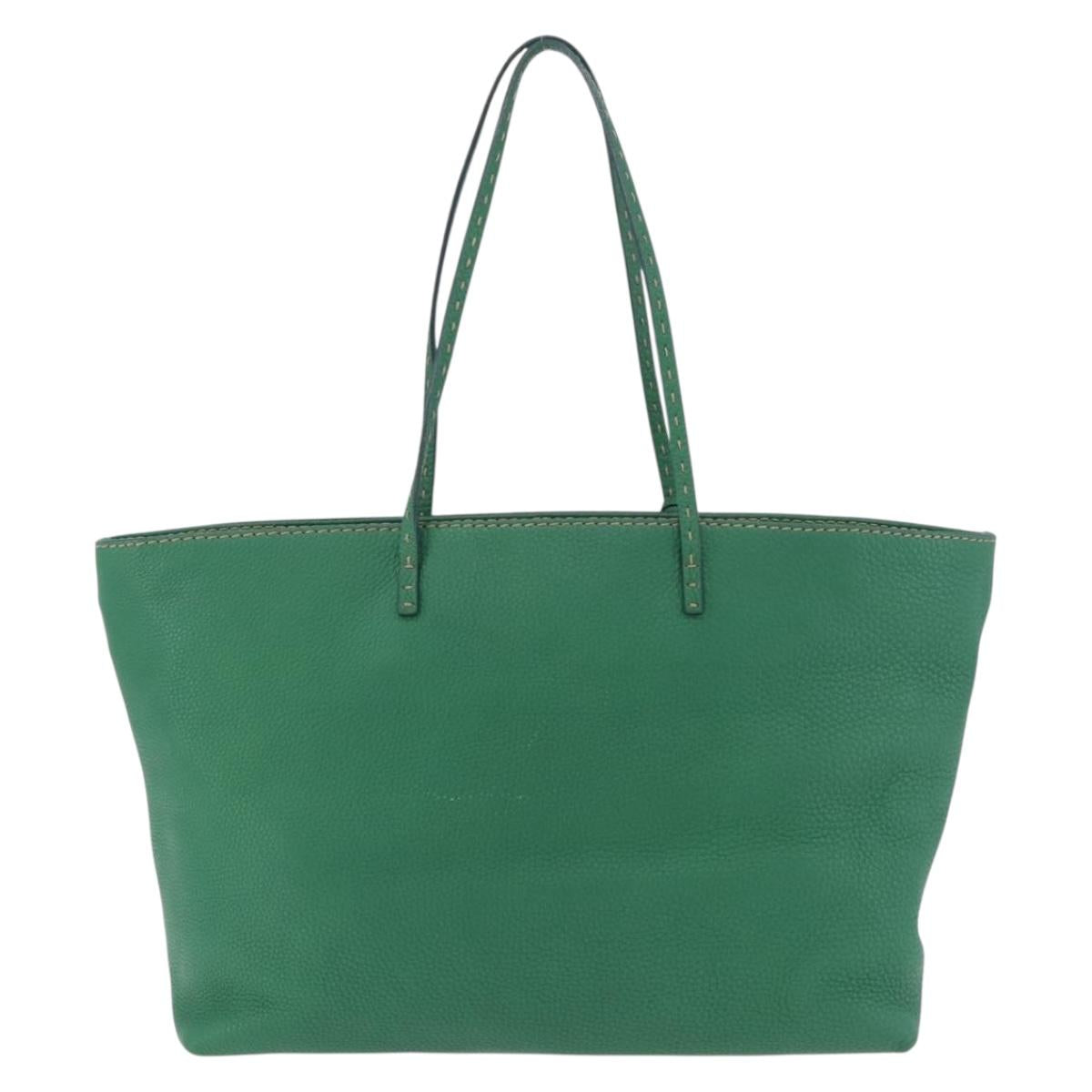 FENDI Tote Bag Leather Green Gold Silver Auth 195755V