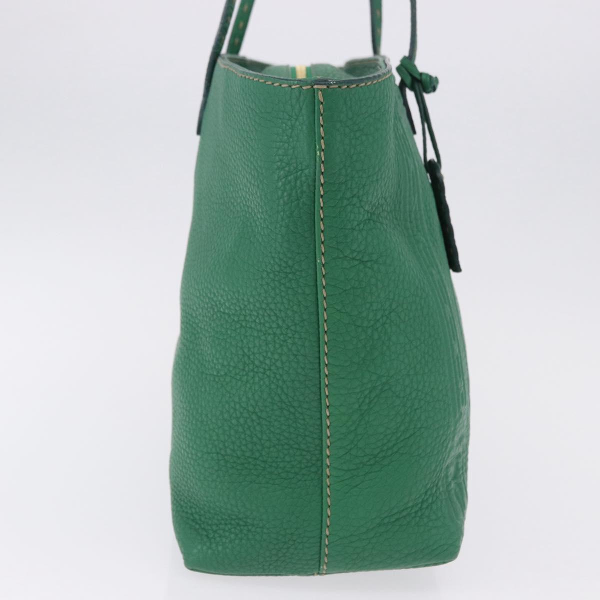 FENDI Tote Bag Leather Green Gold Silver Auth 195755V
