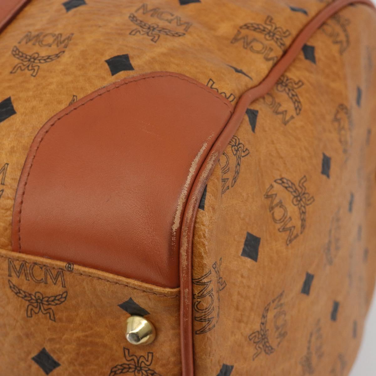 MCM Vicetos Boston Bag PVC Leather Brown Gold Tone Auth 195757