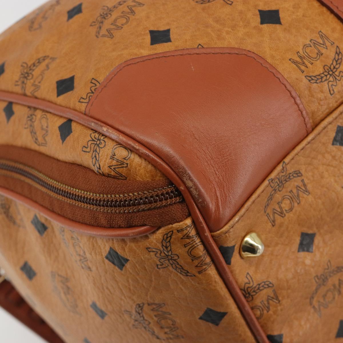 MCM Vicetos Boston Bag PVC Leather Brown Gold Tone Auth 195757
